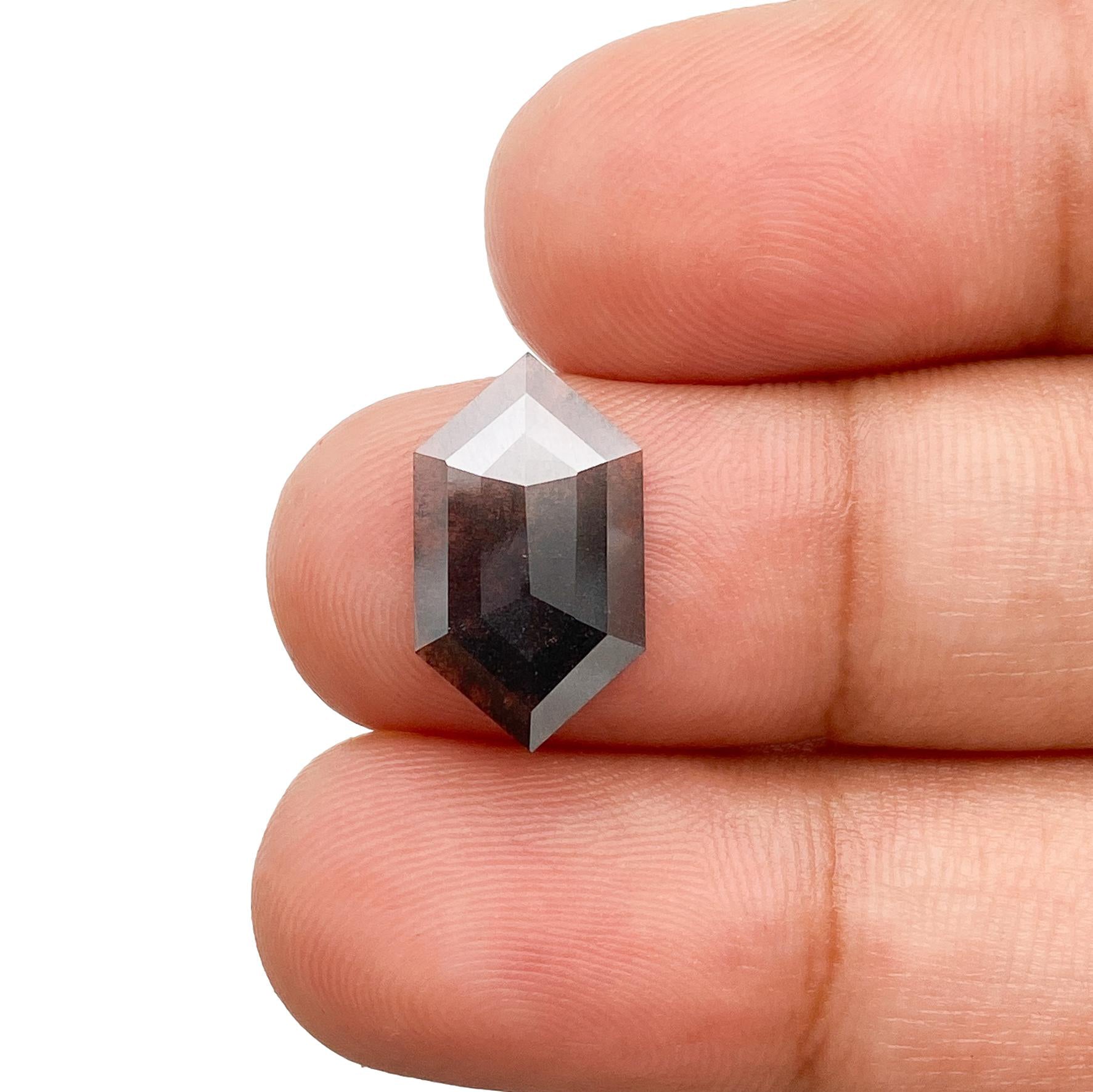 LITHOS Diamond Lab Diamond 2.33ct | Salt & Pepper Hexagon Shape Rose Cut Lab Diamond