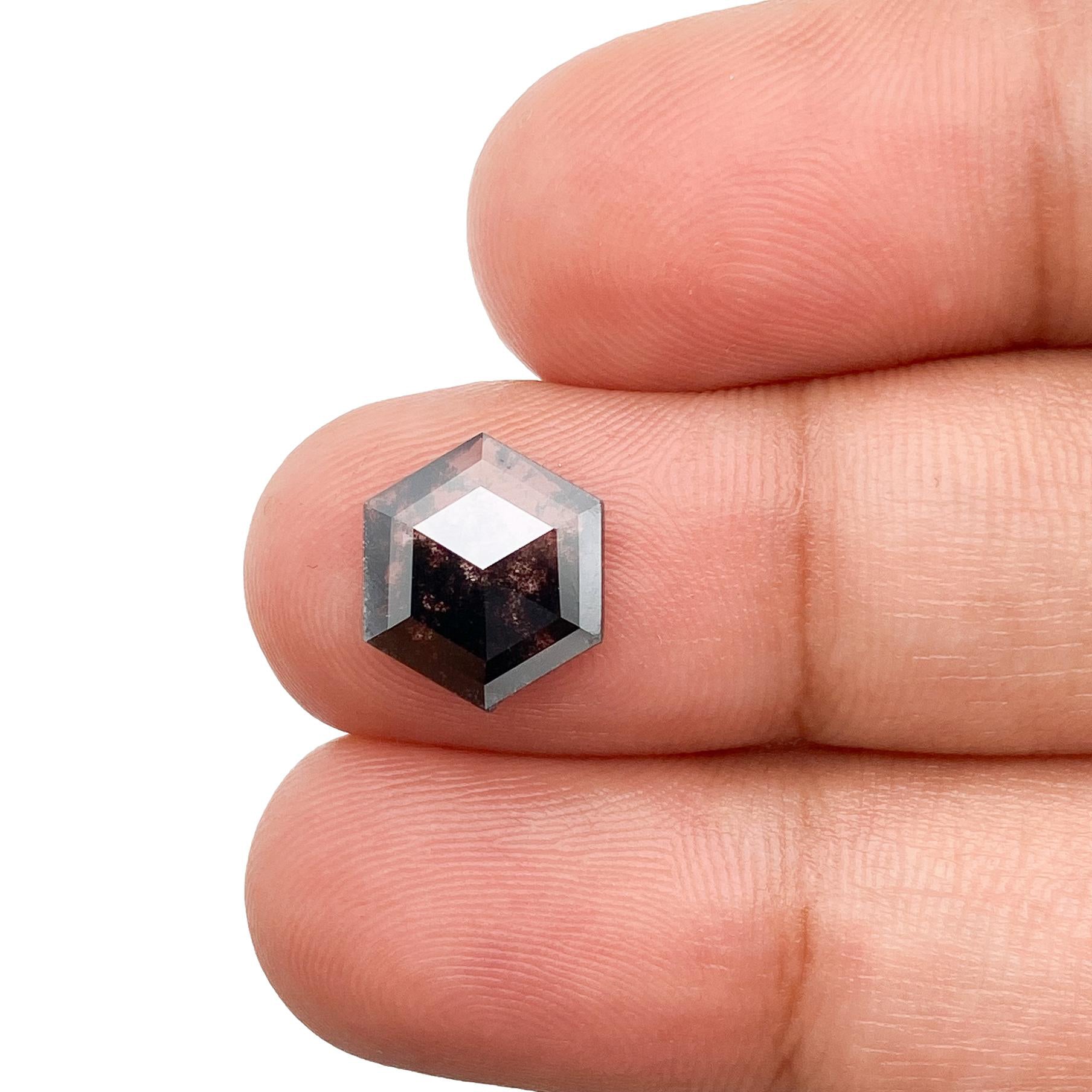 LITHOS Diamond Lab Diamond 1.48ct | Salt & Pepper Hexagon Shape Rose Cut Lab Diamond