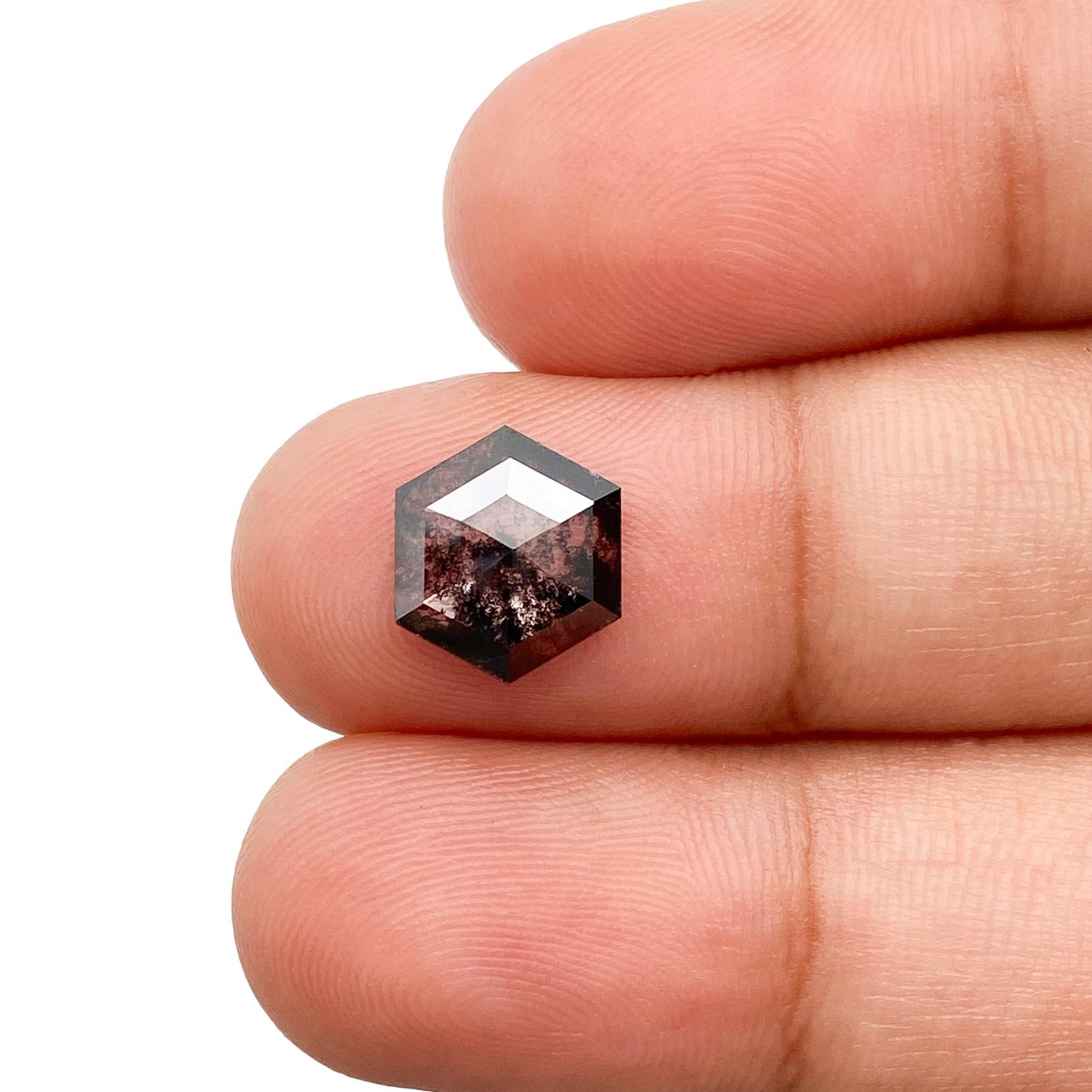 LITHOS Diamond Lab Diamond 1.71ct | Salt & Pepper Hexagon Shape Rose Cut Lab Diamond
