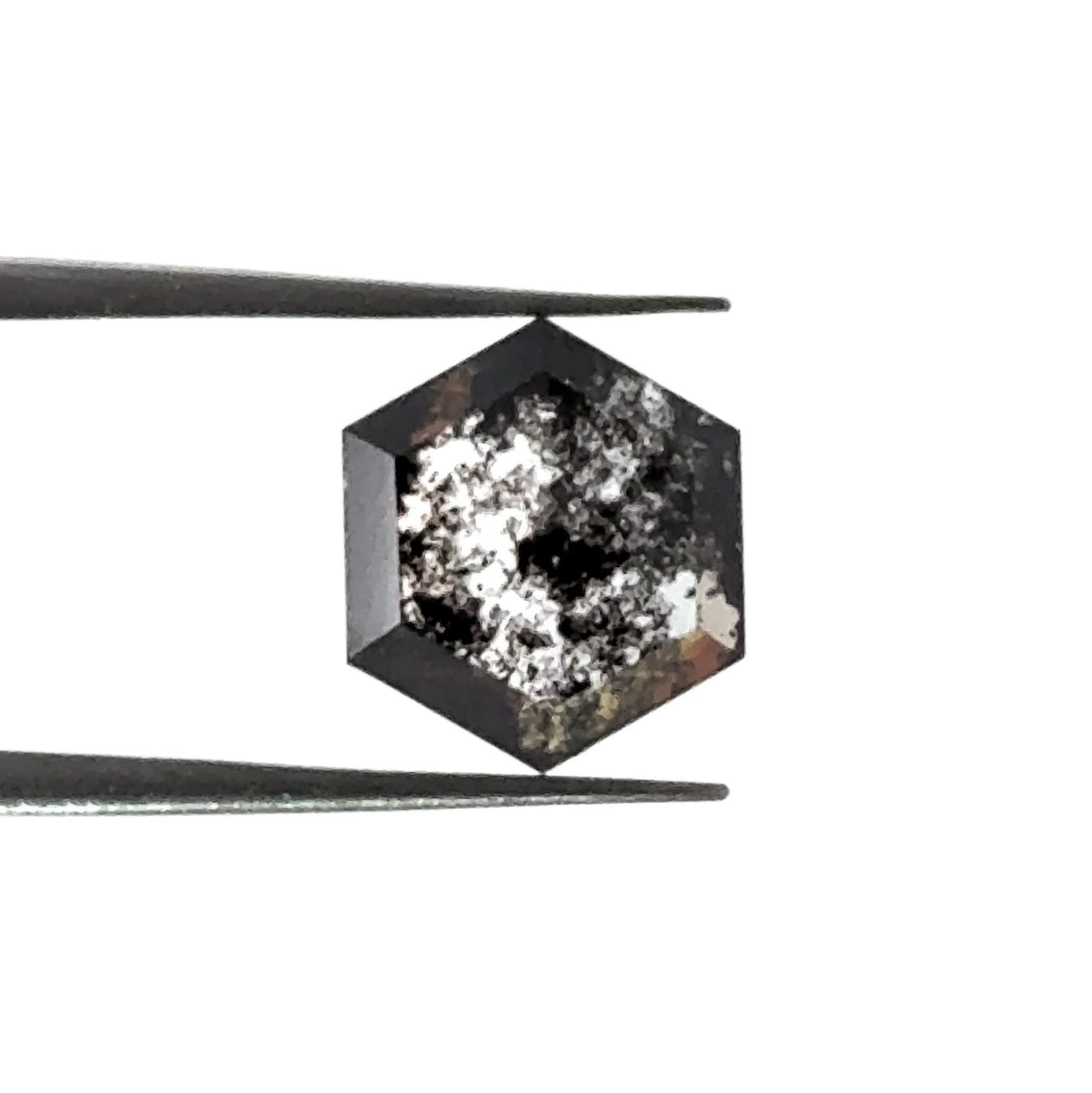 LITHOS Diamond Lab Diamond 1.71ct | Salt & Pepper Hexagon Shape Rose Cut Lab Diamond