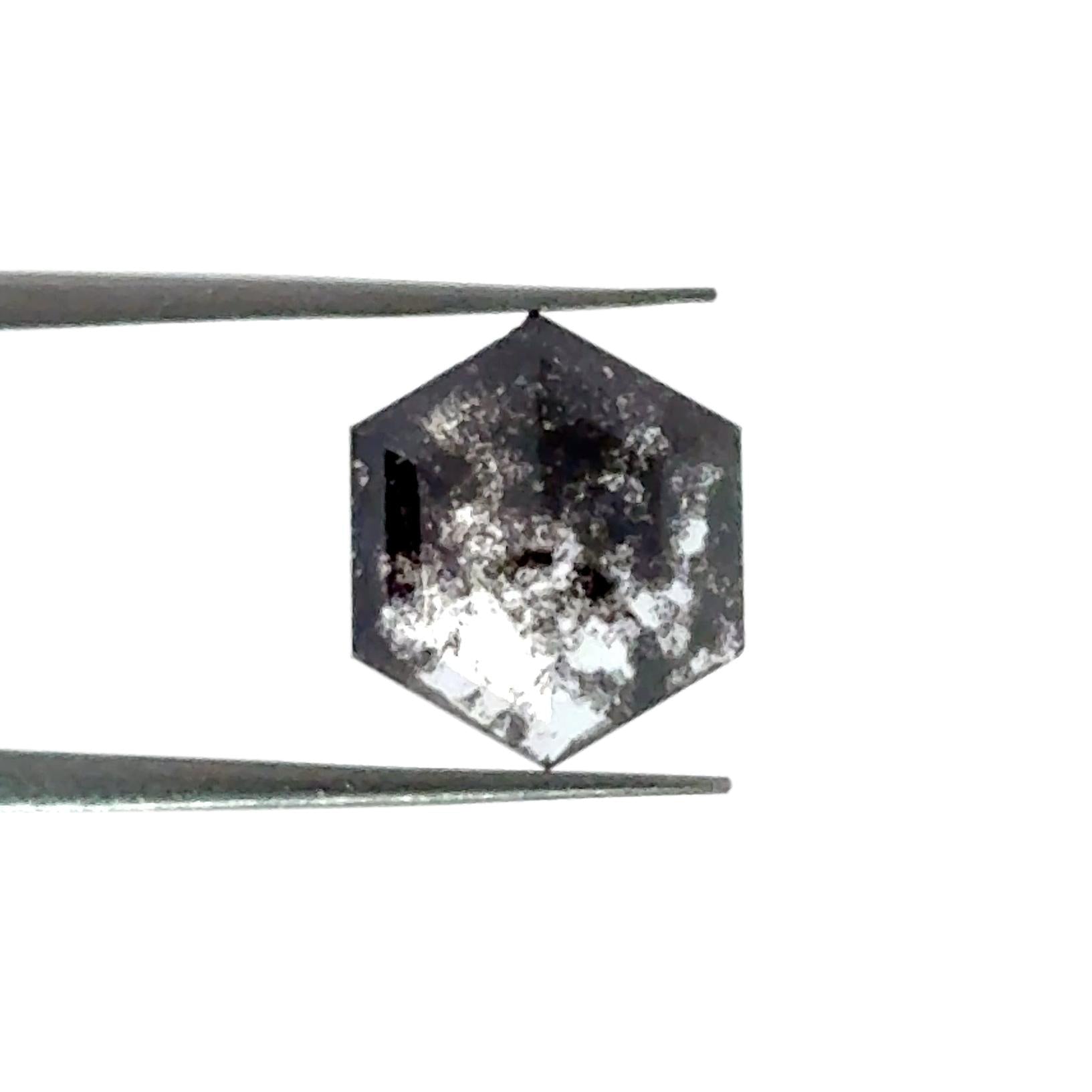 LITHOS Diamond Lab Diamond 1.48ct | Salt & Pepper Hexagon Shape Rose Cut Lab Diamond