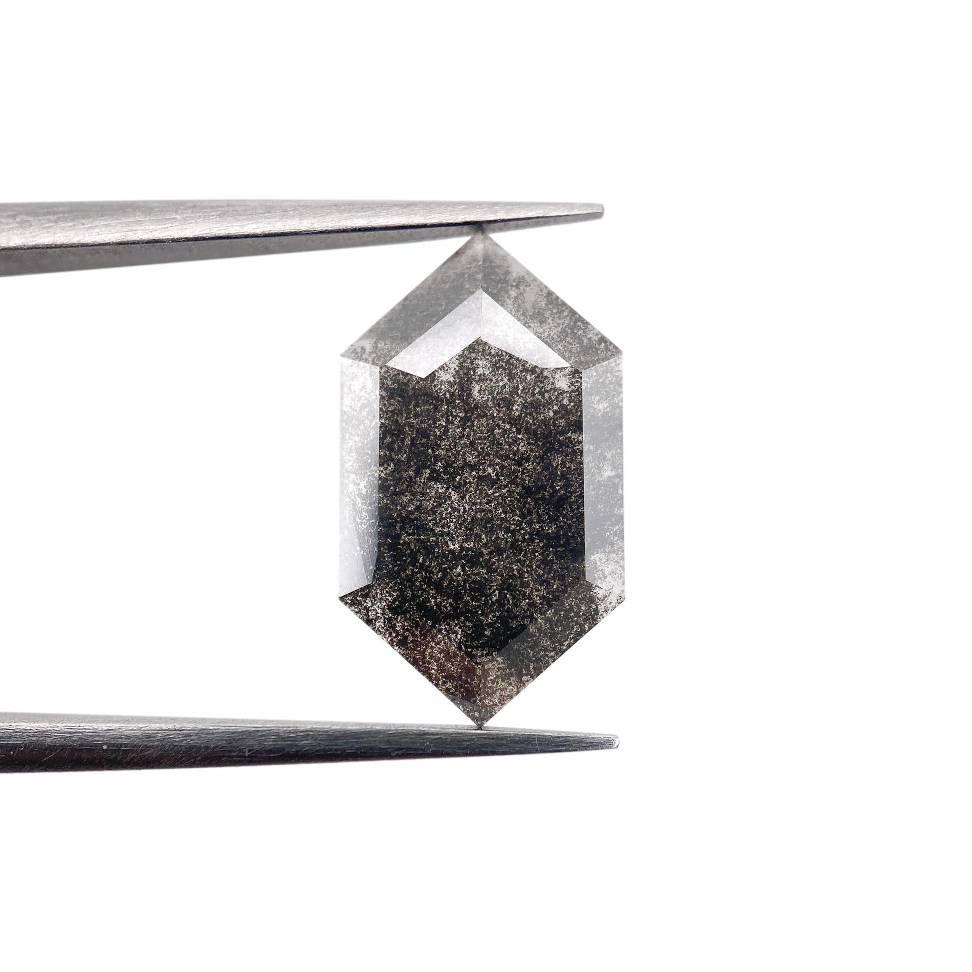 LITHOS Diamond Lab Diamond 2.22ct | Salt & Pepper Hexagon Shape Rose Cut Lab Diamond