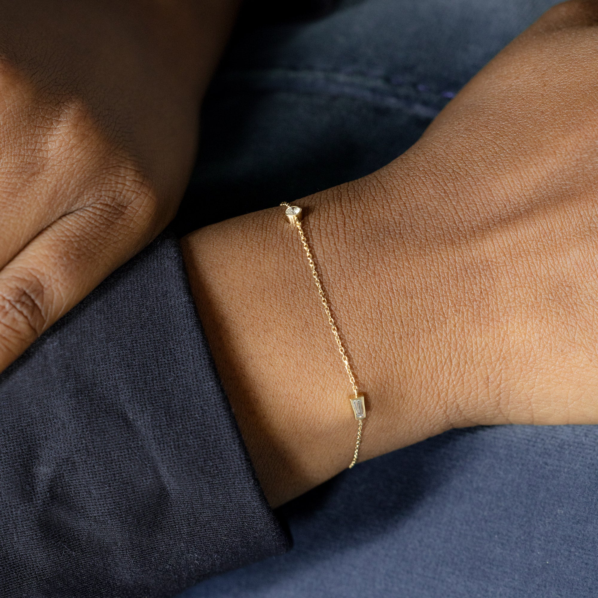 Alexis Russell  Bracelets / Anklets Baguette Diamond Chain Bracelet | Yellow Gold