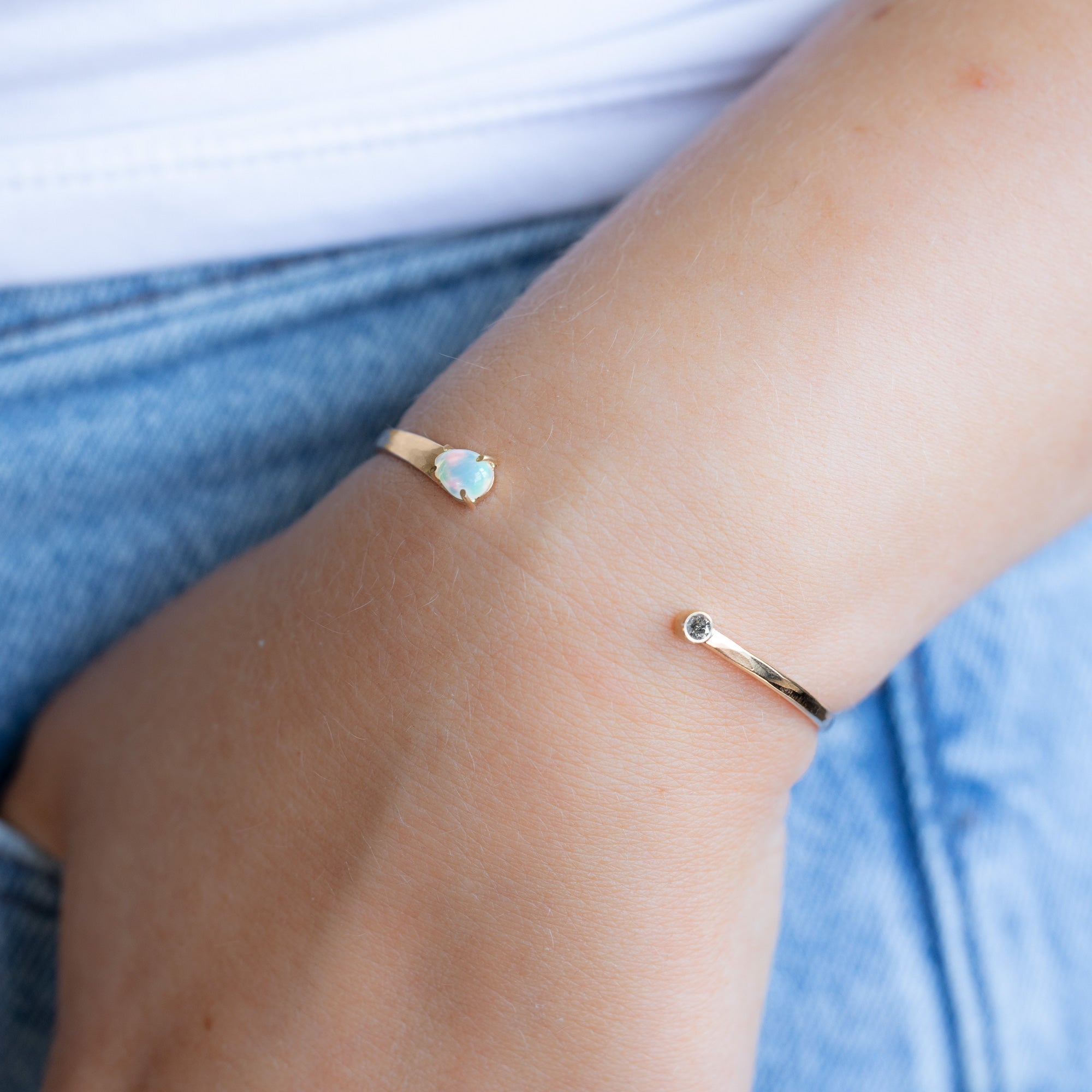 Alexis Russell Bracelets / Anklets The Opal + Diamond Cuff Bracelet | Yellow Gold