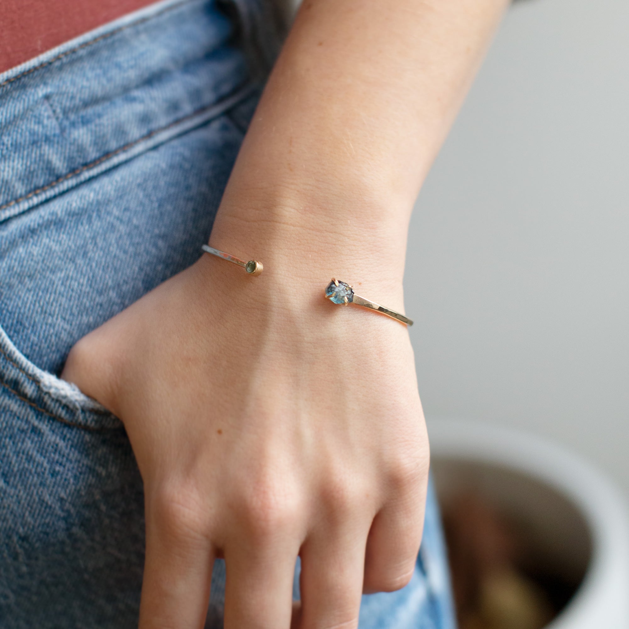 Alexis Russell Bracelets / Anklets The Raw Montana Sapphire Cuff Bracelet | Yellow, Rose or Sterling Silver