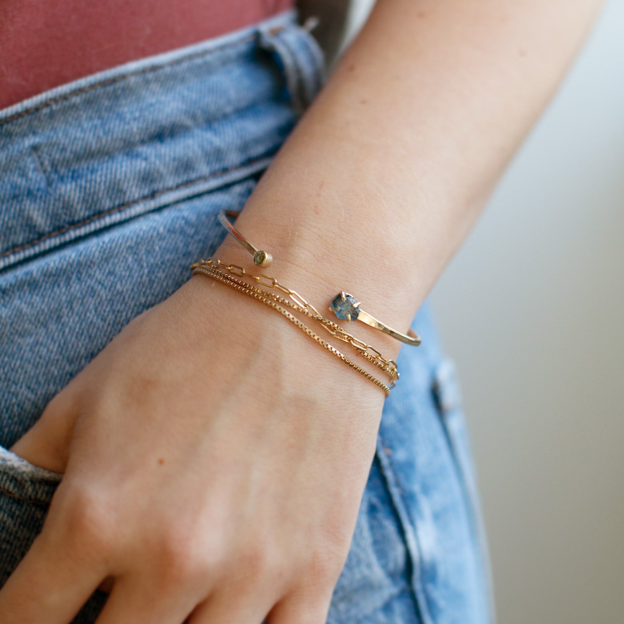 Alexis Russell Bracelets / Anklets The Raw Montana Sapphire Cuff Bracelet | Yellow, Rose or Sterling Silver