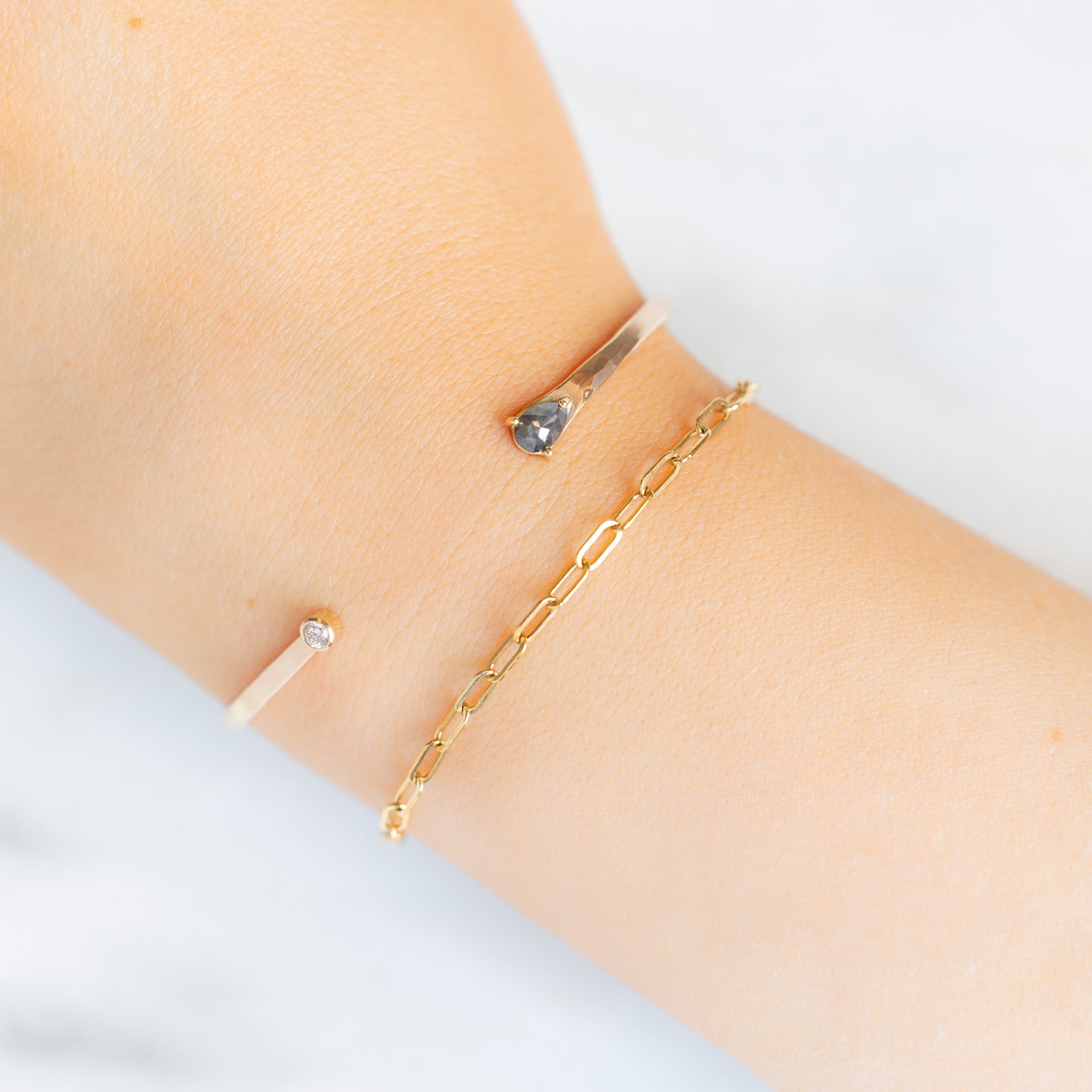 Alexis Russell Bracelets / Anklets The Black + White Diamond Cuff Bracelet | Yellow, Rose or Sterling Silver