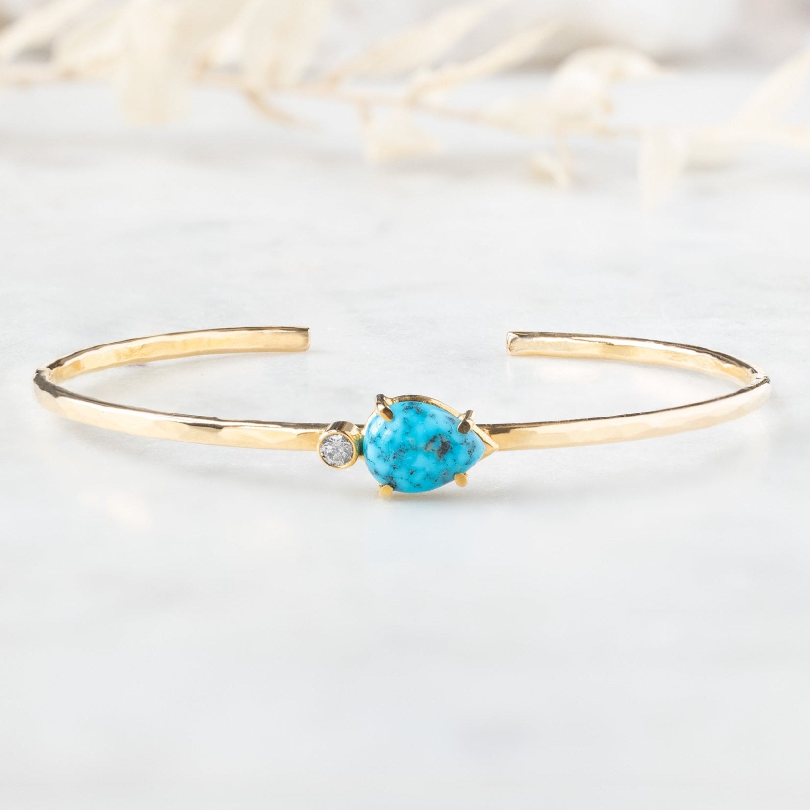 Alexis Russell Bracelets / Anklets The Asymmetrical Turquoise + Diamond Cuff Bracelet | Yellow Gold Filled