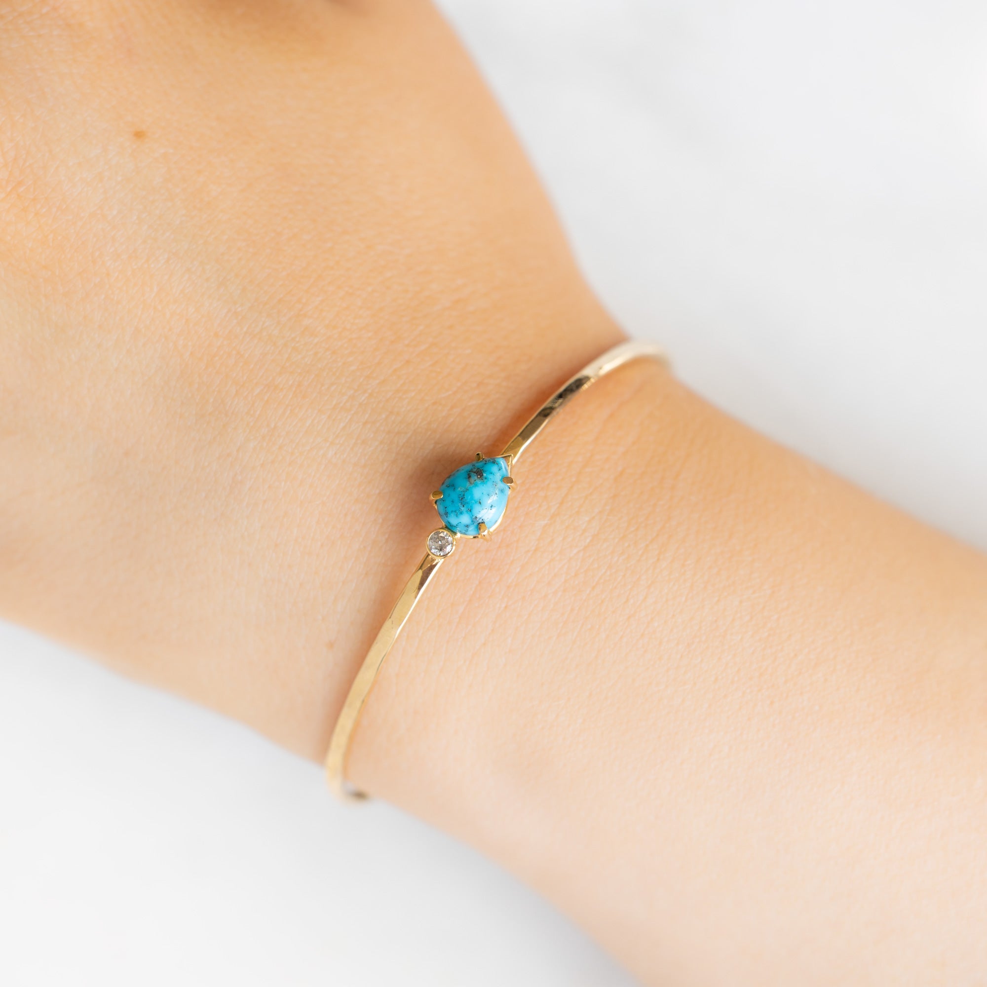 Alexis Russell Bracelets / Anklets The Asymmetrical Turquoise + Diamond Cuff Bracelet | Yellow Gold Filled