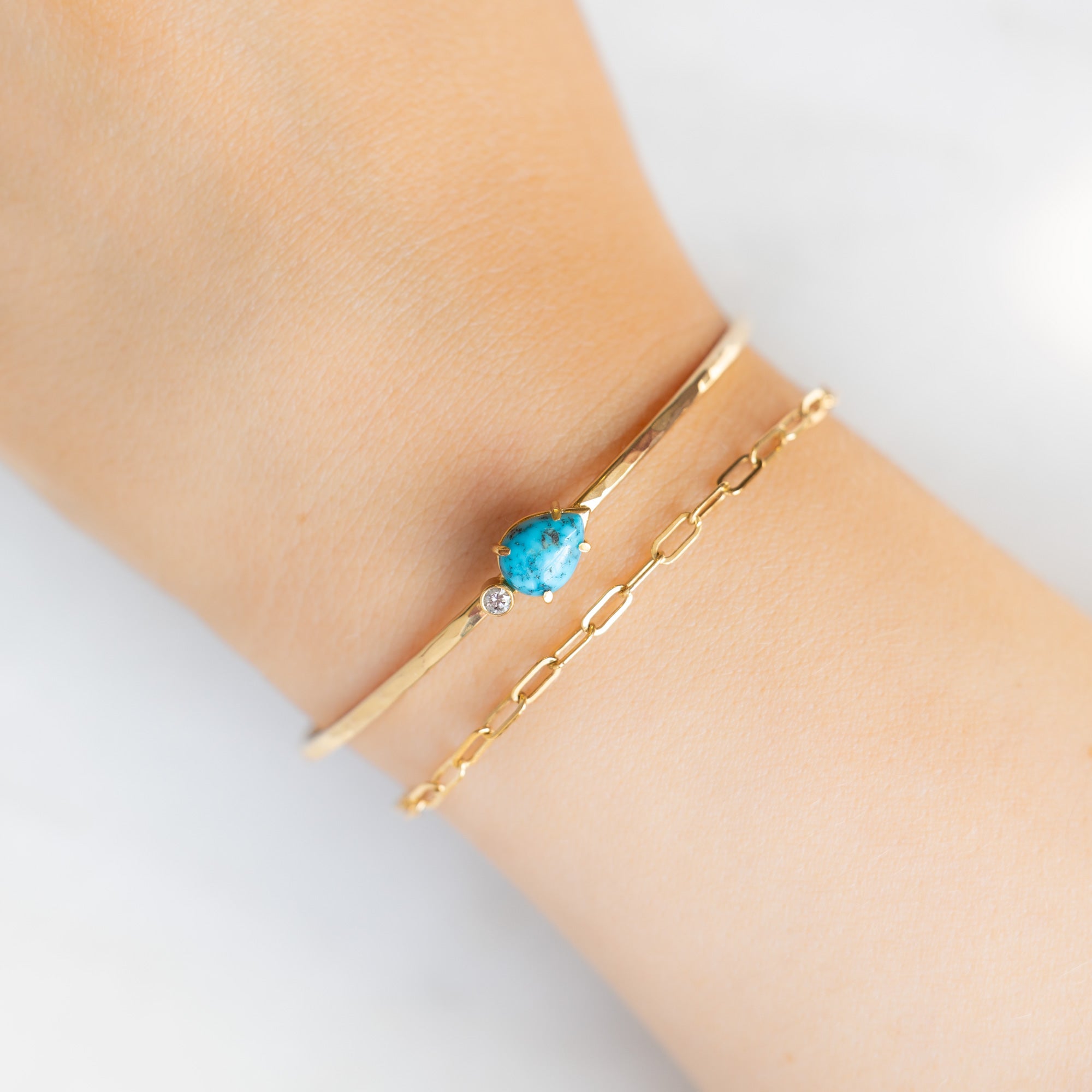 Alexis Russell Bracelets / Anklets The Asymmetrical Turquoise + Diamond Cuff Bracelet | Yellow Gold Filled