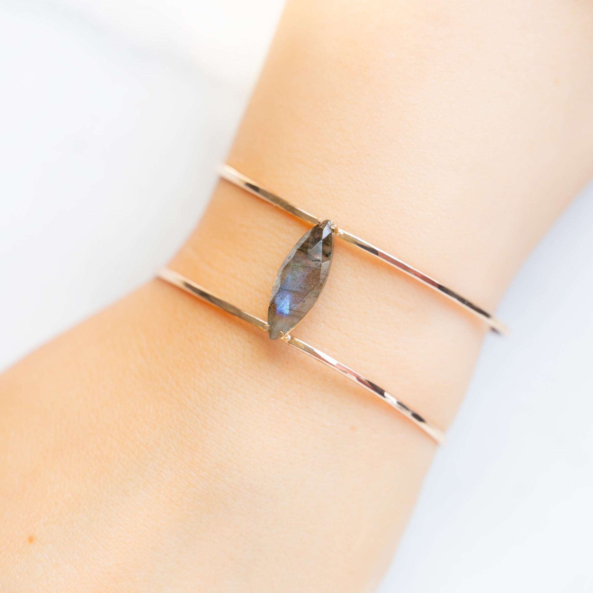 Alexis Russell Bracelets / Anklets The Labradorite Cage Cuff Bracelet | Yellow, Rose or Sterling Silver