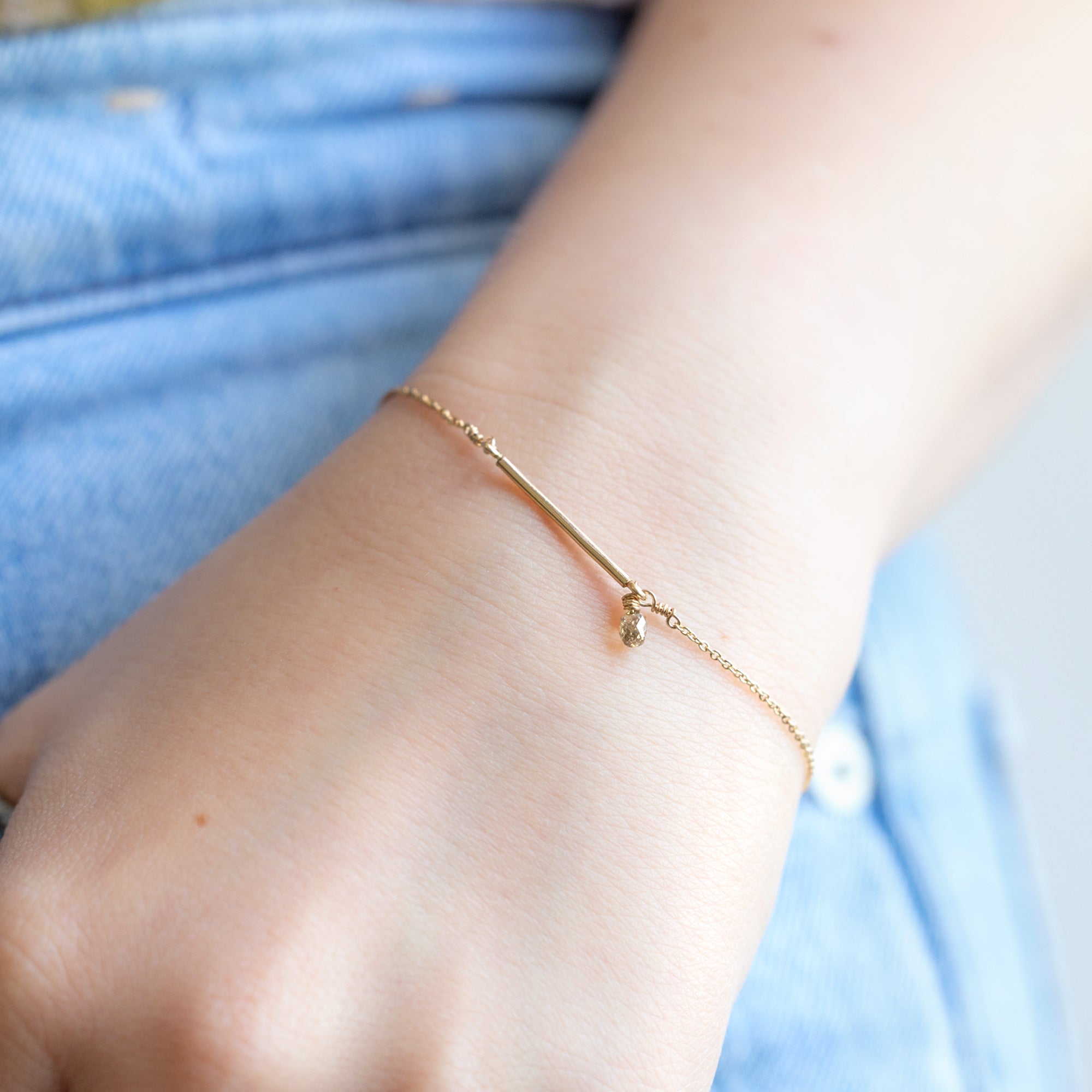 Alexis Russell Bracelets / Anklets The Champagne Diamond Briolette Bar Bracelet | Yellow or Rose Gold