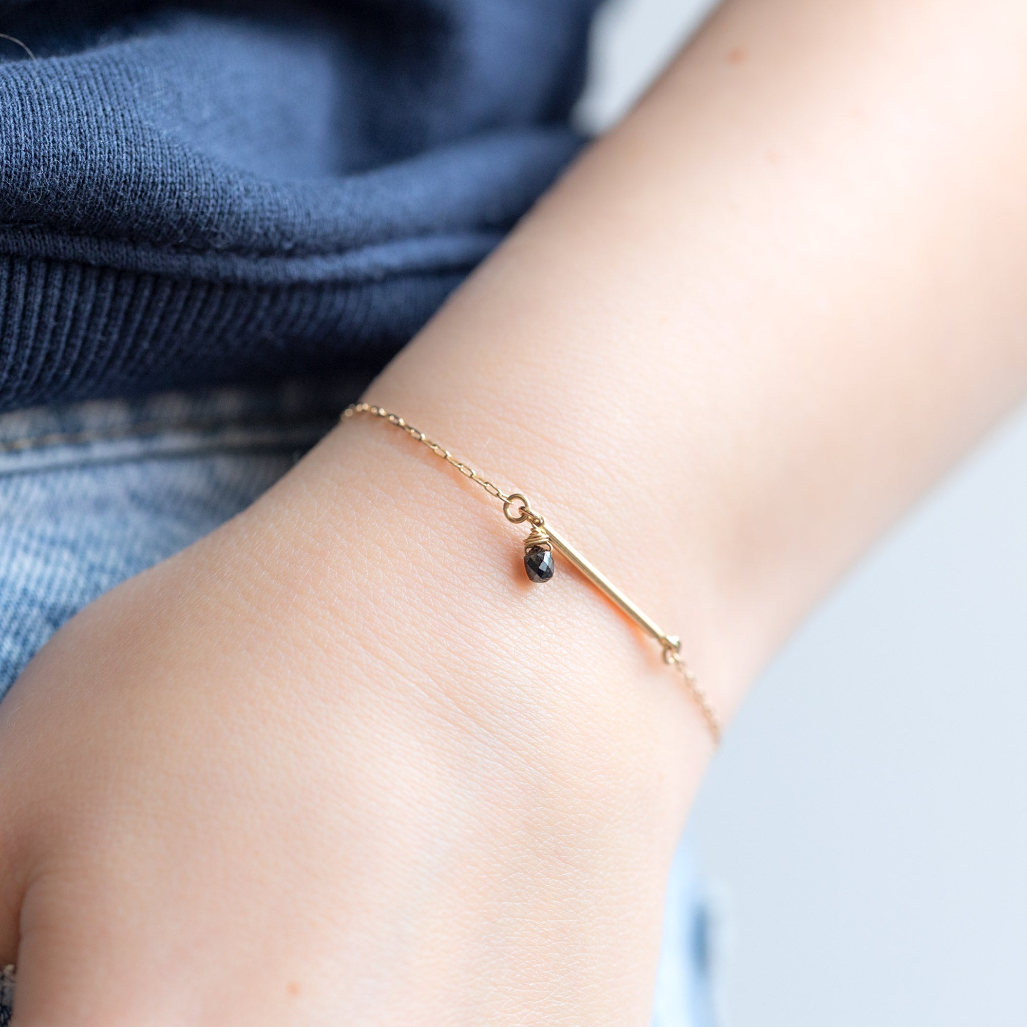 Alexis Russell Bracelets / Anklets The Black Diamond Briolette Bar Bracelet | Yellow or Rose Gold
