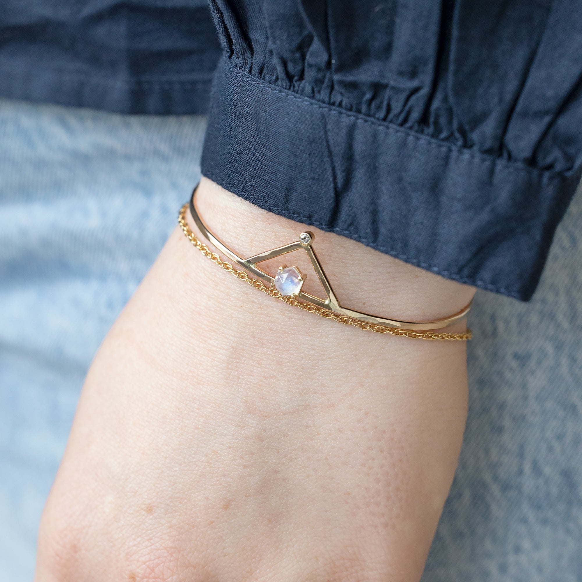 Alexis Russell Bracelets / Anklets The Moonstone + Diamond Crown Bracelet | Yellow, Rose or Sterling Silver