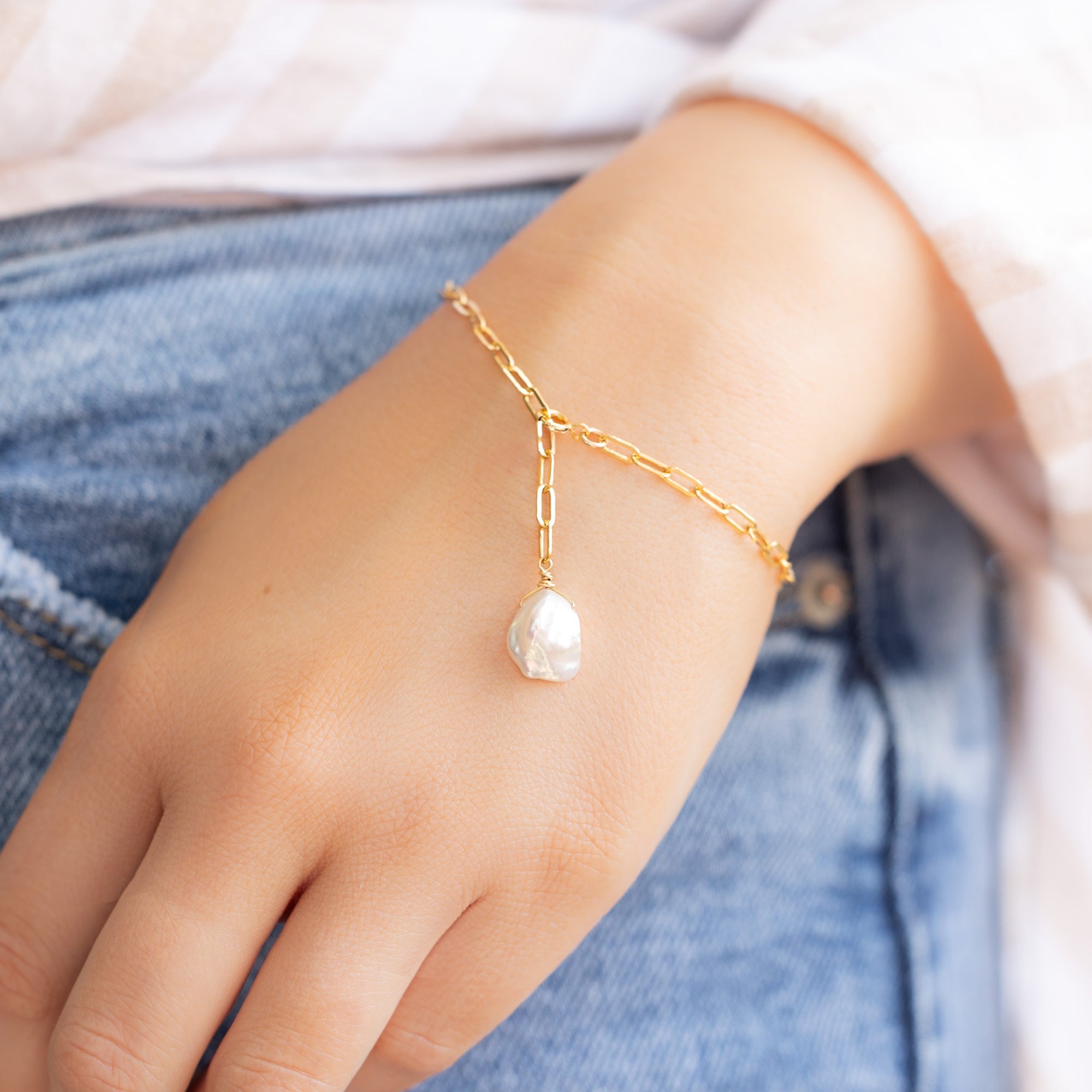 Alexis Russell Bracelets / Anklets The Keshi Pearl Bracelet | Yellow, Rose or Sterling Silver