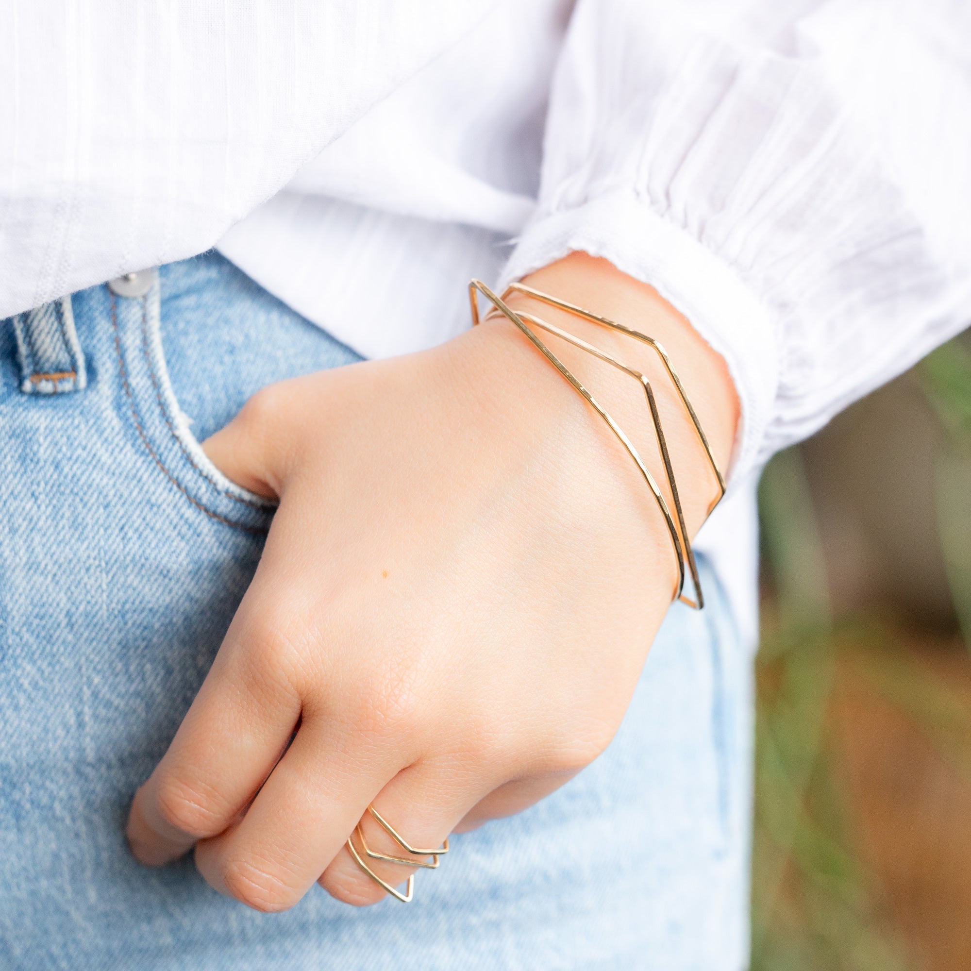 Alexis Russell Bracelets / Anklets The Geometric Stacking Bangle Set | Yellow, Rose or Sterling Silver