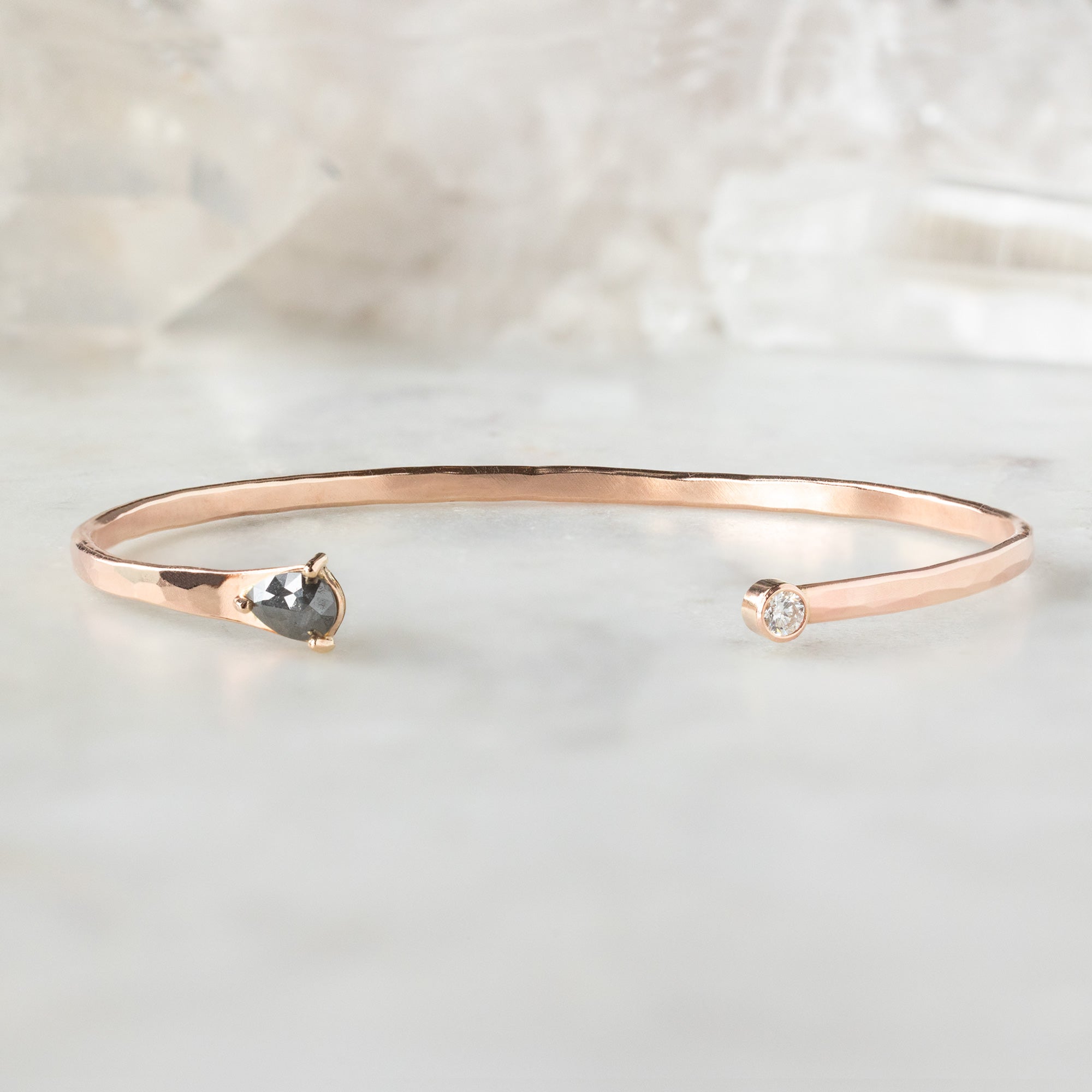 Alexis Russell Bracelets / Anklets The Black + White Diamond Cuff Bracelet | Yellow, Rose or Sterling Silver