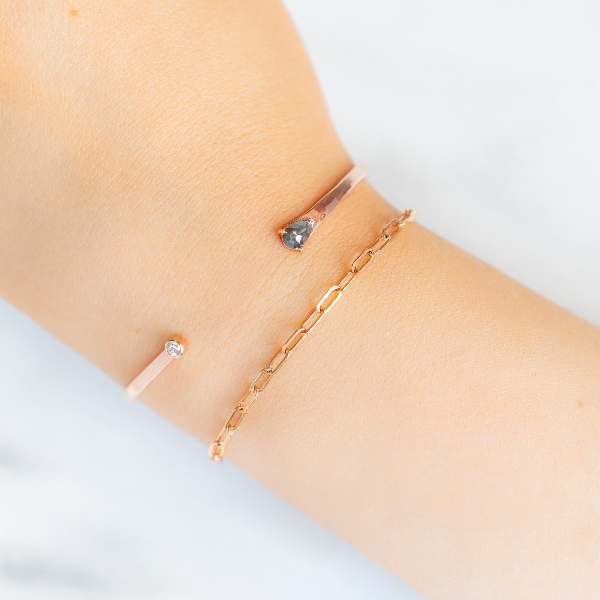 Alexis Russell Bracelets / Anklets The Black + White Diamond Cuff Bracelet | Yellow, Rose or Sterling Silver