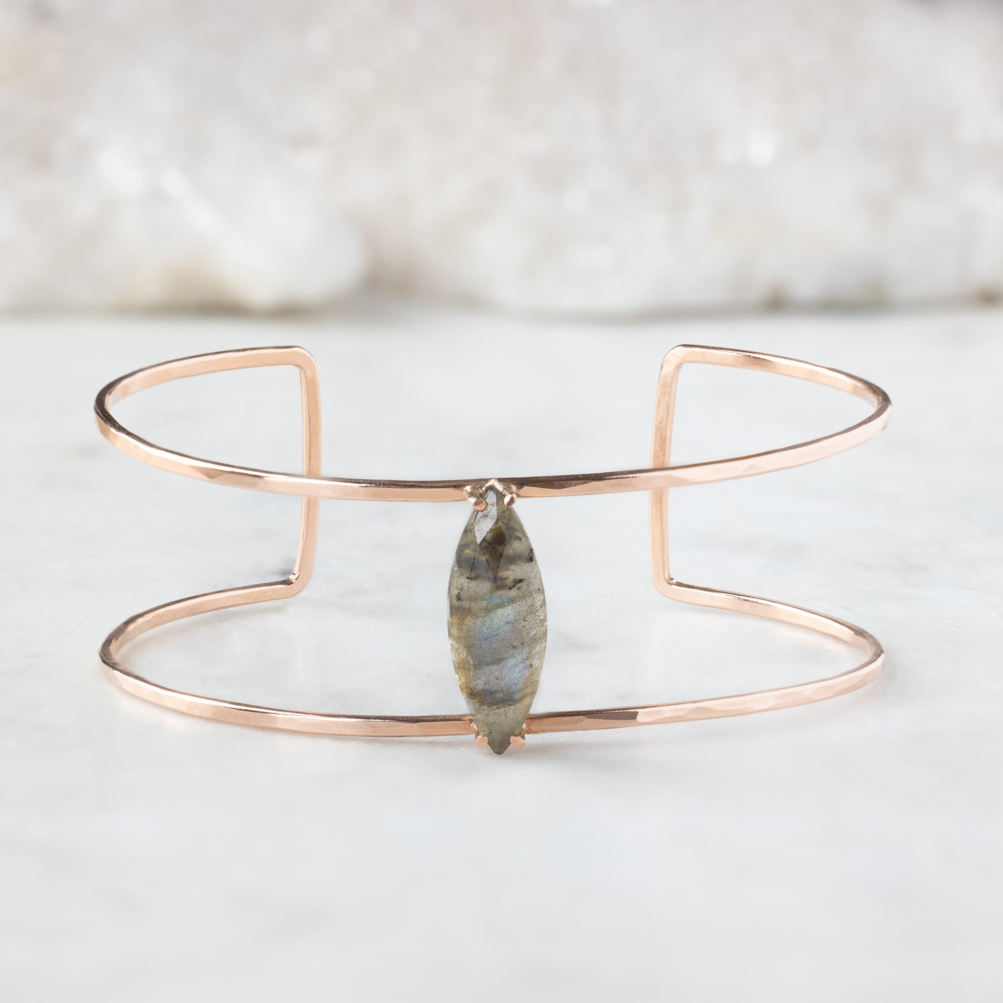 Alexis Russell Bracelets / Anklets The Labradorite Cage Cuff Bracelet | Yellow, Rose or Sterling Silver