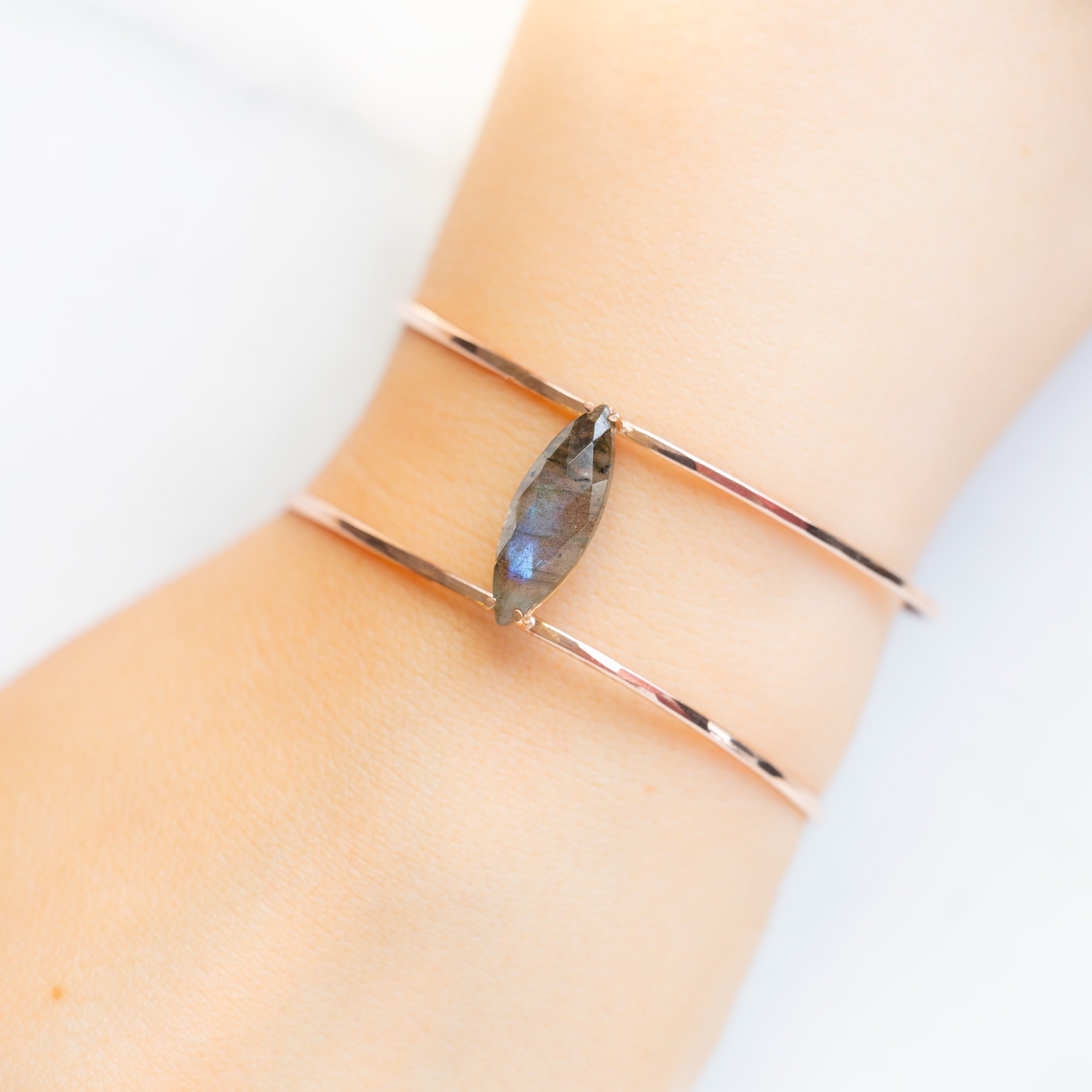 Alexis Russell Bracelets / Anklets The Labradorite Cage Cuff Bracelet | Yellow, Rose or Sterling Silver