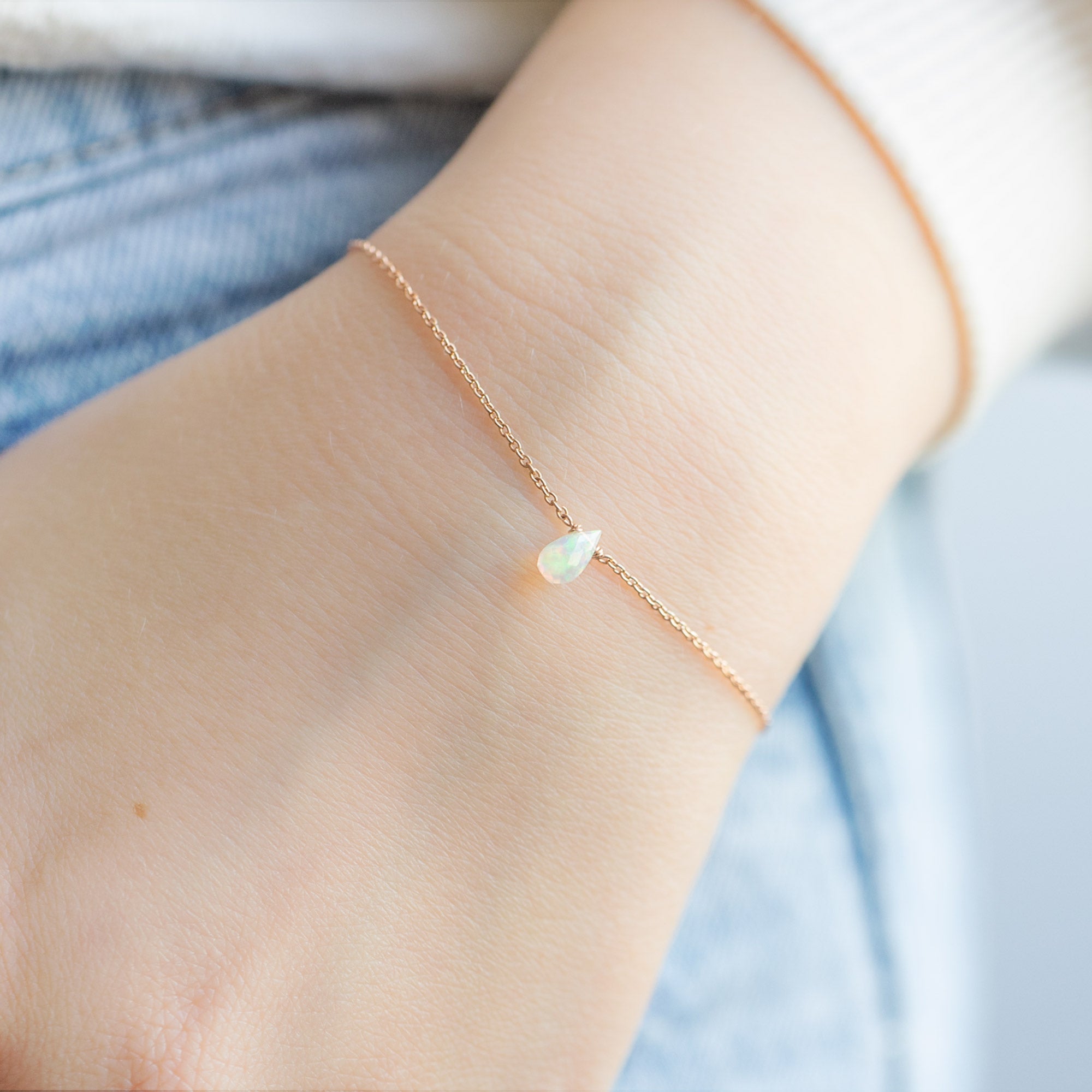 Alexis Russell Bracelets / Anklets The Opal Teardrop Bracelet | Yellow or Rose Gold