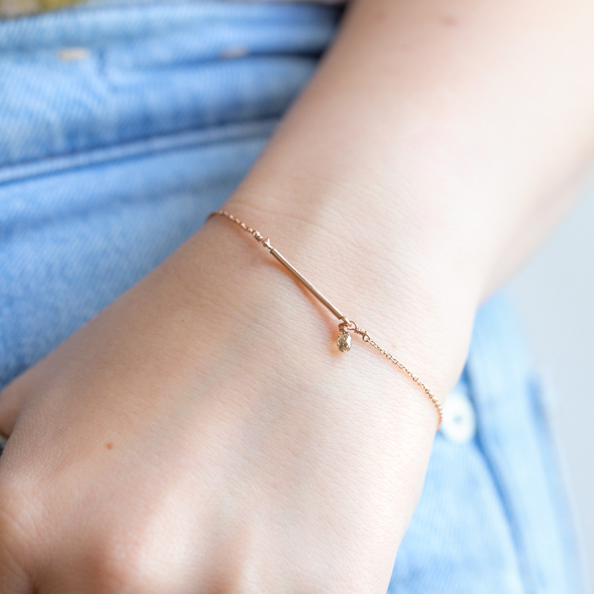 Alexis Russell Bracelets / Anklets The Champagne Diamond Briolette Bar Bracelet | Yellow or Rose Gold