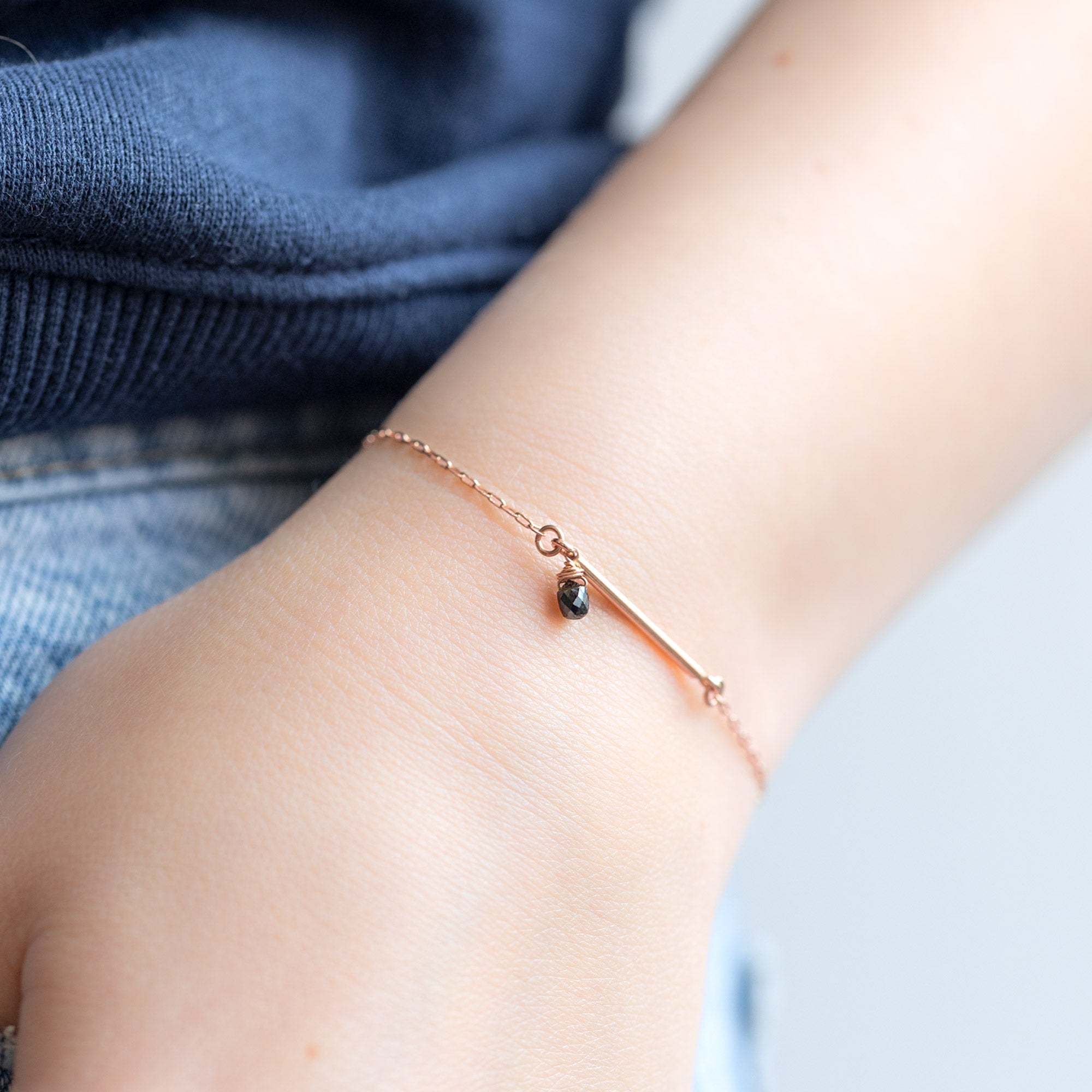 Alexis Russell Bracelets / Anklets The Black Diamond Briolette Bar Bracelet | Yellow or Rose Gold