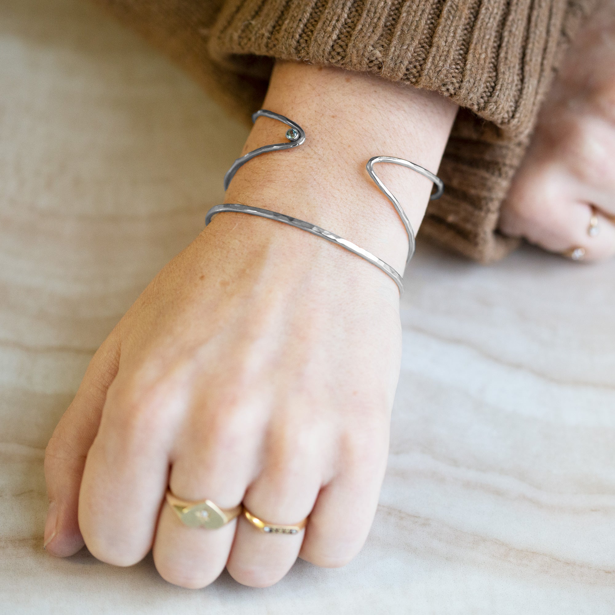 Alexis Russell Bracelets / Anklets The Sapphire Arrow Cuff Bracelet | Yellow, Rose or Sterling Silver