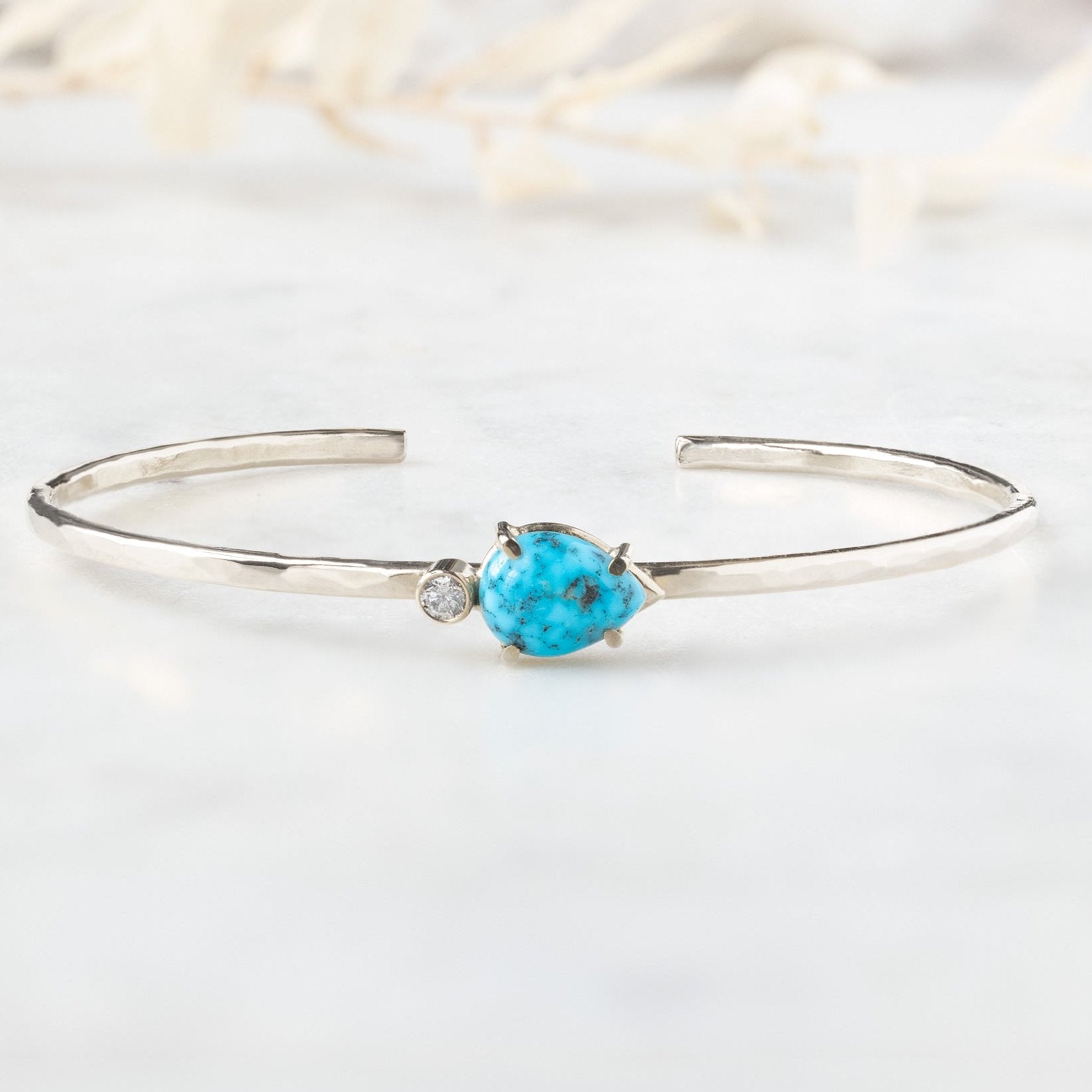 Alexis Russell Bracelets / Anklets The Asymmetrical Turquoise + Diamond Cuff Bracelet | Yellow Gold or Sterling Silver