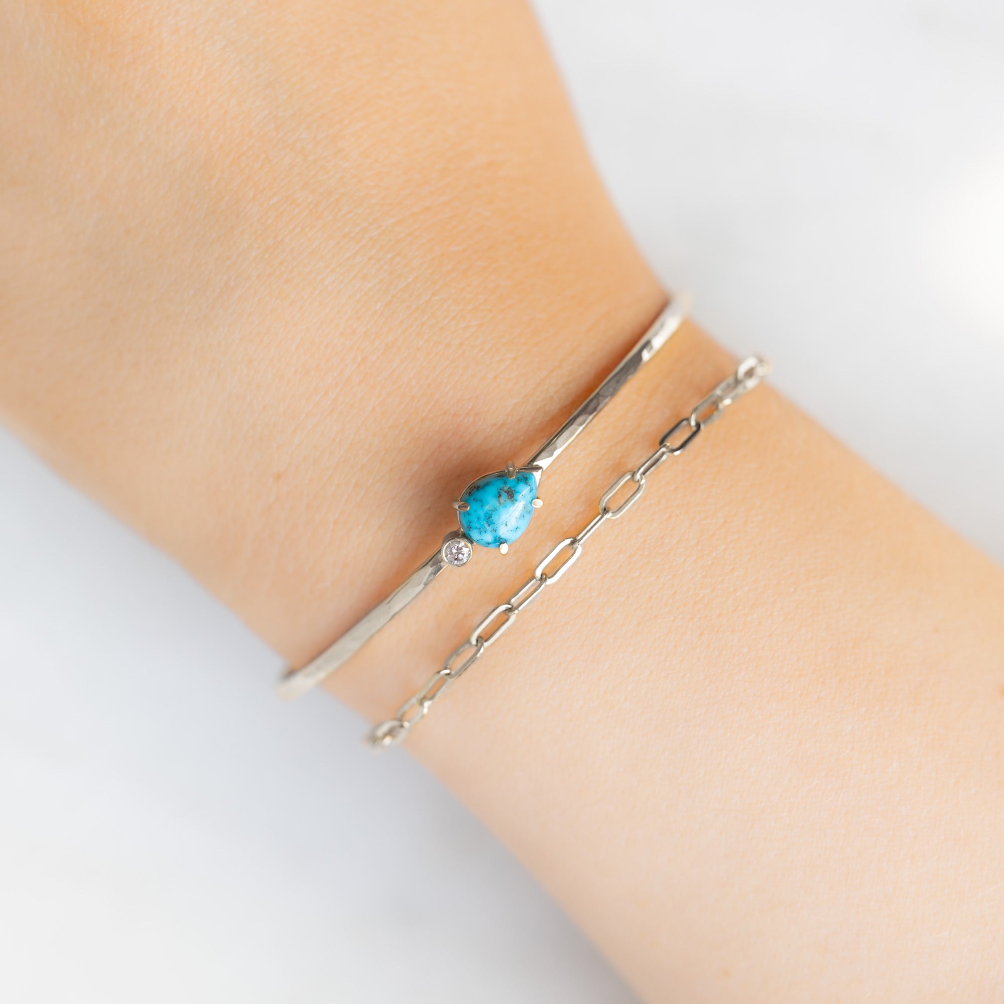 Alexis Russell Bracelets / Anklets The Asymmetrical Turquoise + Diamond Cuff Bracelet | Yellow Gold or Sterling Silver