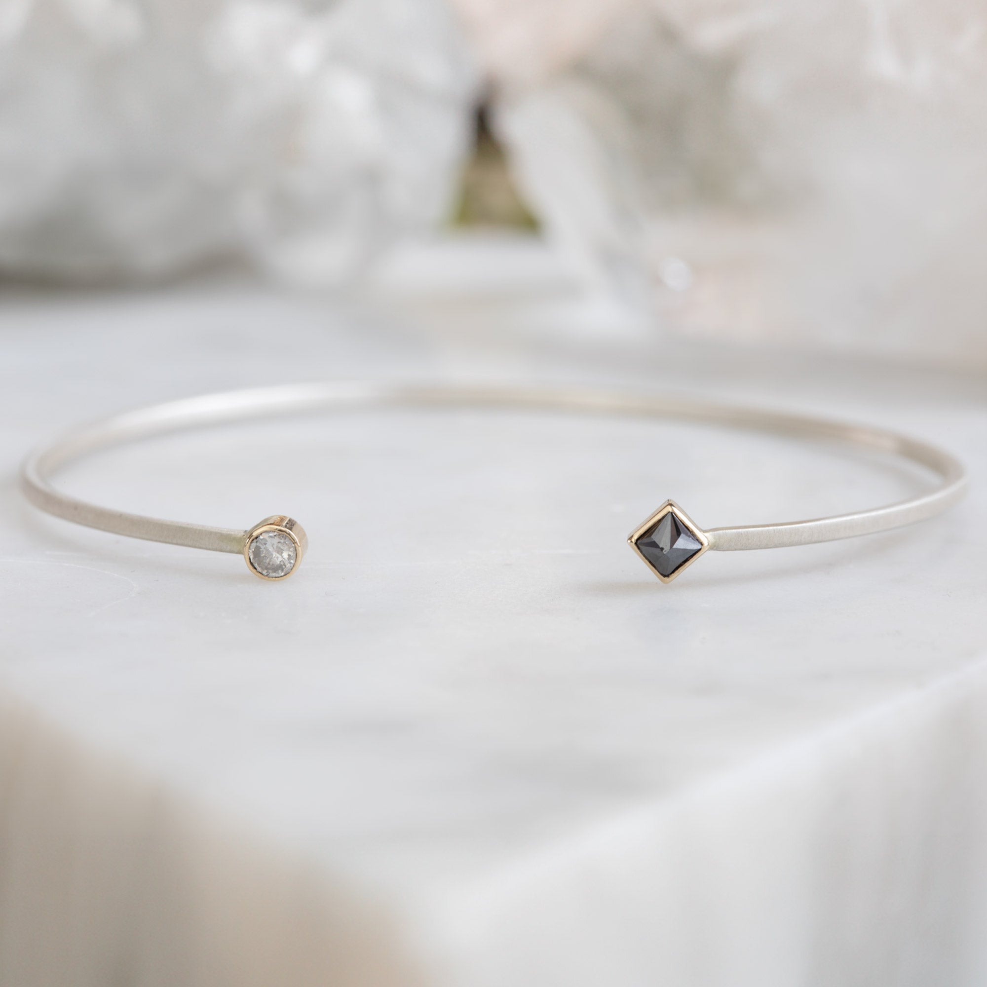 Alexis Russell Bracelets / Anklets The Open Cuff Black + White Diamond Bracelet | Sterling Silver