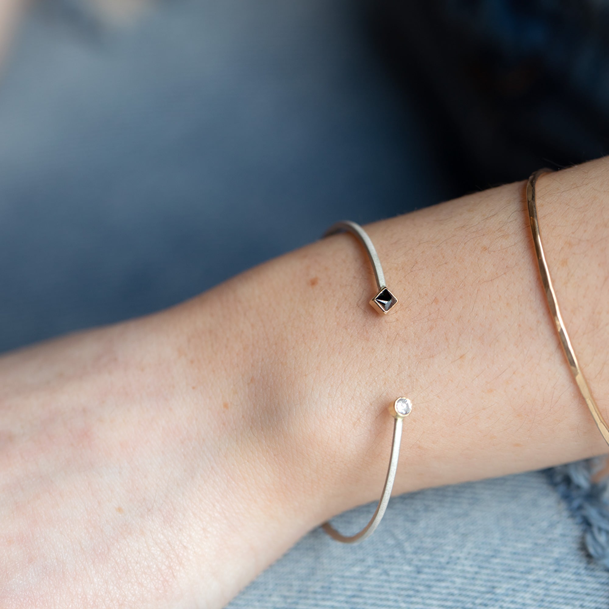 Alexis Russell Bracelets / Anklets The Open Cuff Black + White Diamond Bracelet | Sterling Silver
