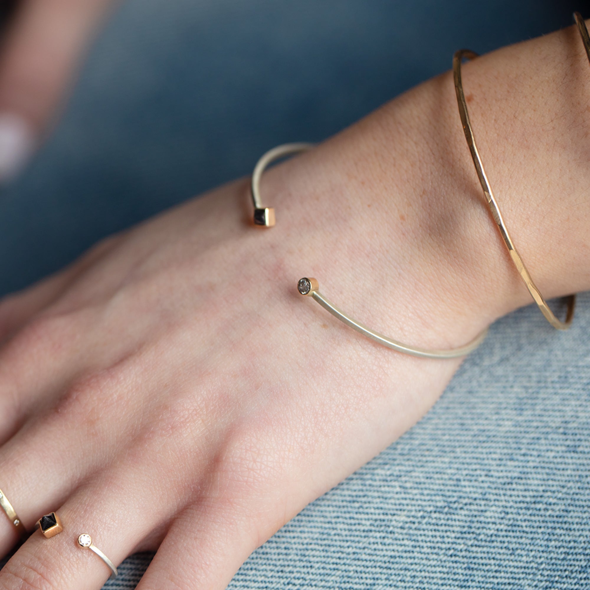Alexis Russell Bracelets / Anklets The Open Cuff Black + White Diamond Bracelet | Sterling Silver