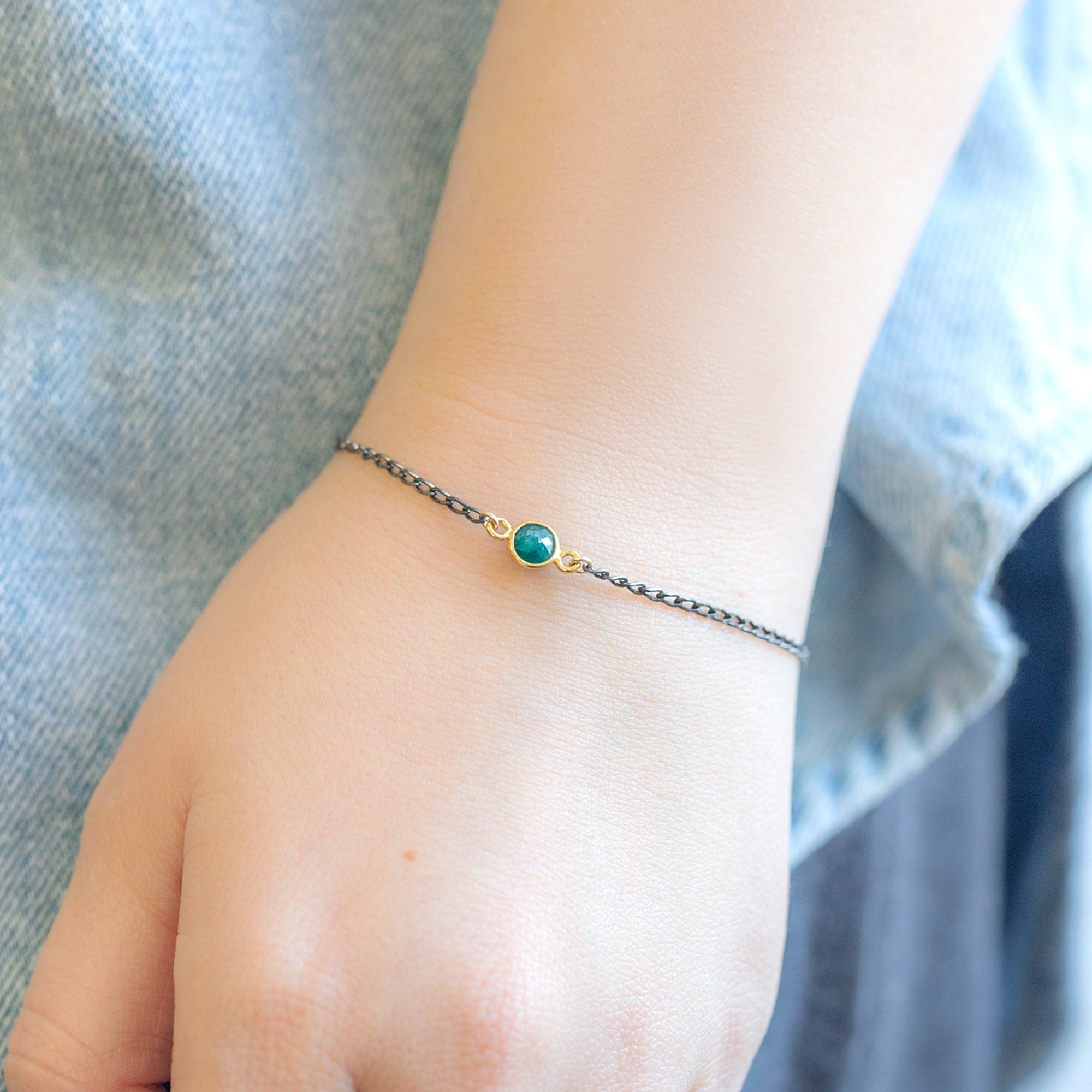 Alexis Russell Bracelets / Anklets The Simple Emerald Gemstone Bracelet | Sterling Silver