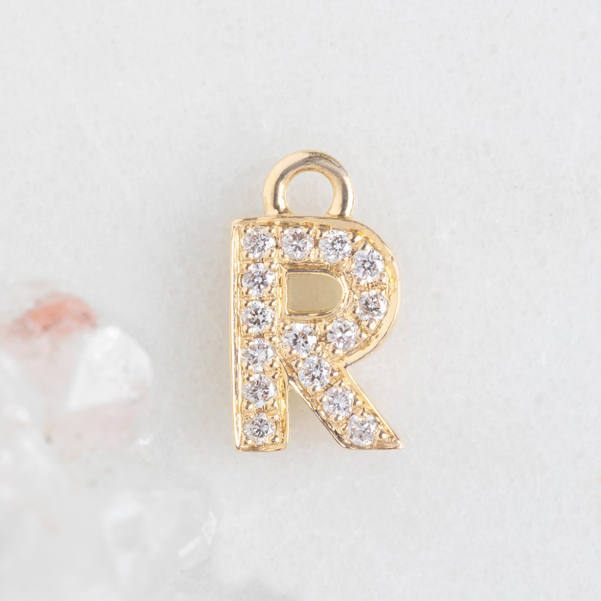 Alexis Russell Necklaces The White Diamond Pavé Letter Charm | Yellow, Rose or White Gold