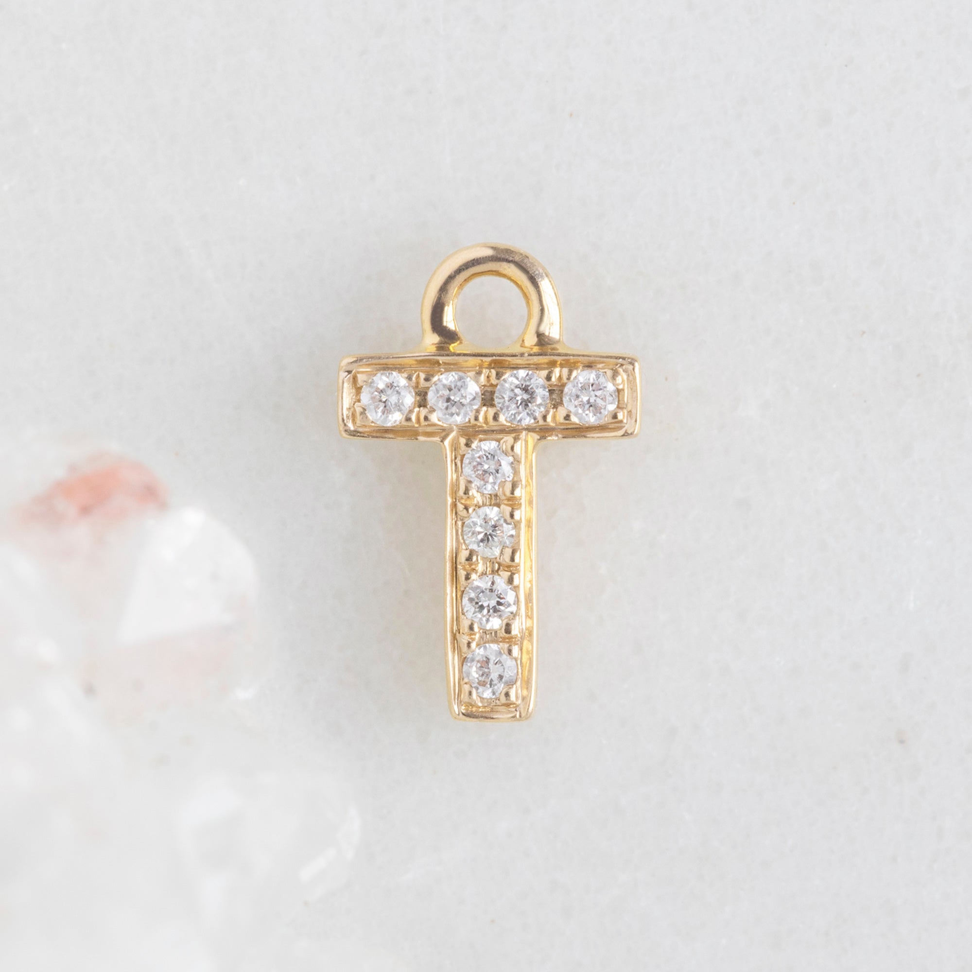 Alexis Russell Necklaces The White Diamond Pavé Letter Charm | Yellow, Rose or White Gold