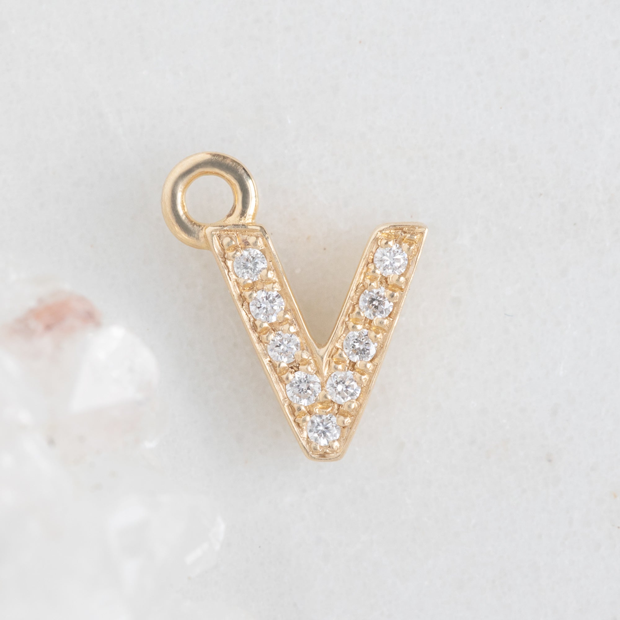 Alexis Russell Necklaces The White Diamond Pavé Letter Charm | Yellow, Rose or White Gold