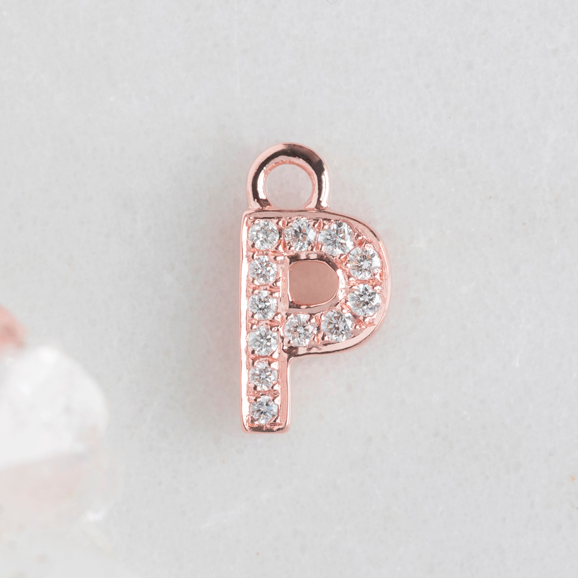 Alexis Russell Charms The White Diamond Pavé Letter Charm | Rose Gold
