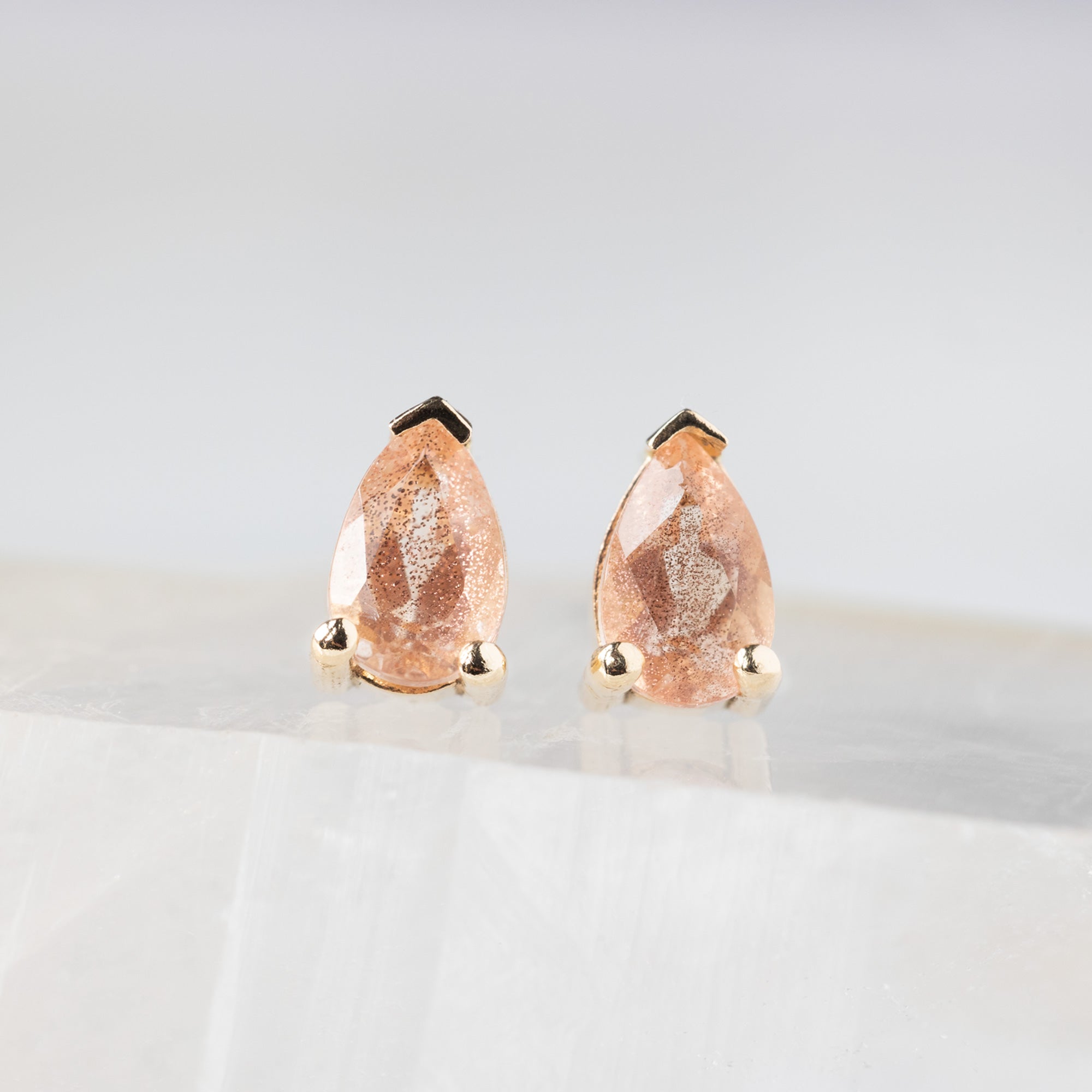Alexis Russell Earrings The Peachy-Pink Sunstone Stud Earrings | Yellow Gold