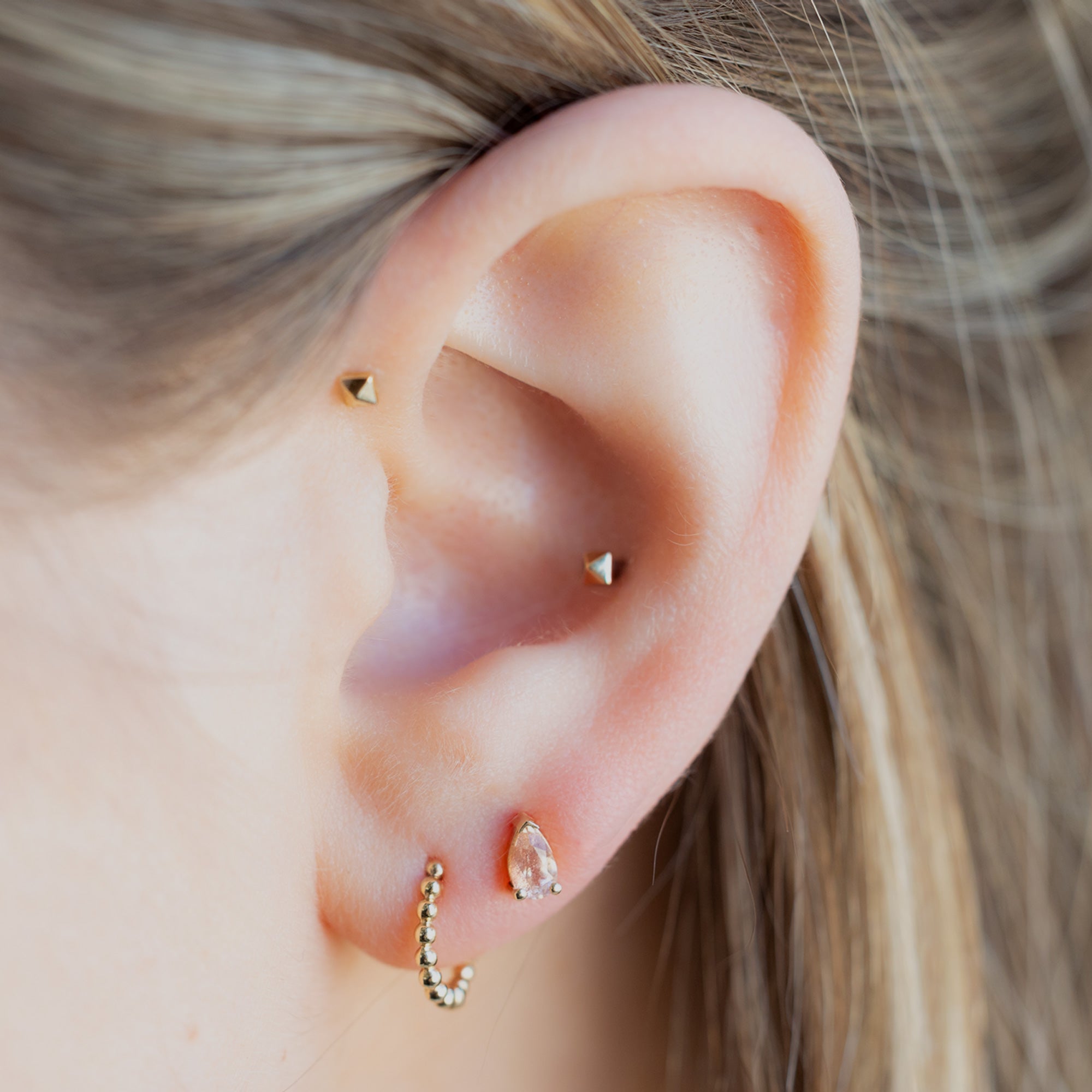Alexis Russell Earrings The Peachy-Pink Sunstone Stud Earrings | Yellow Gold