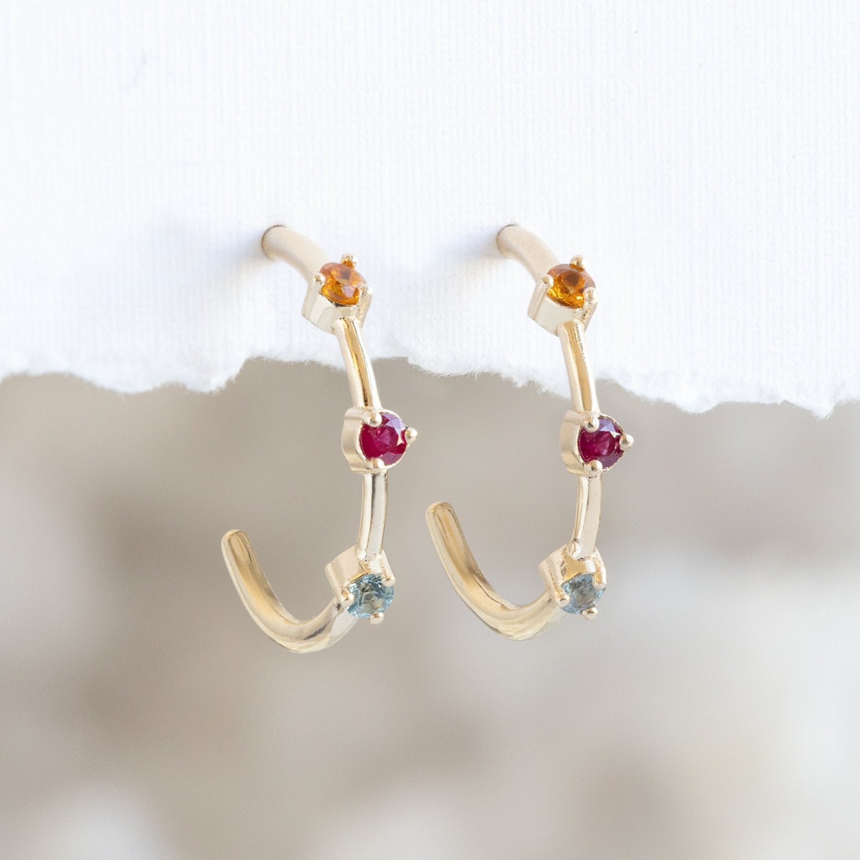 Alexis Russell Earrings The Custom Multi-Birthstone Hoops | 3 Stones