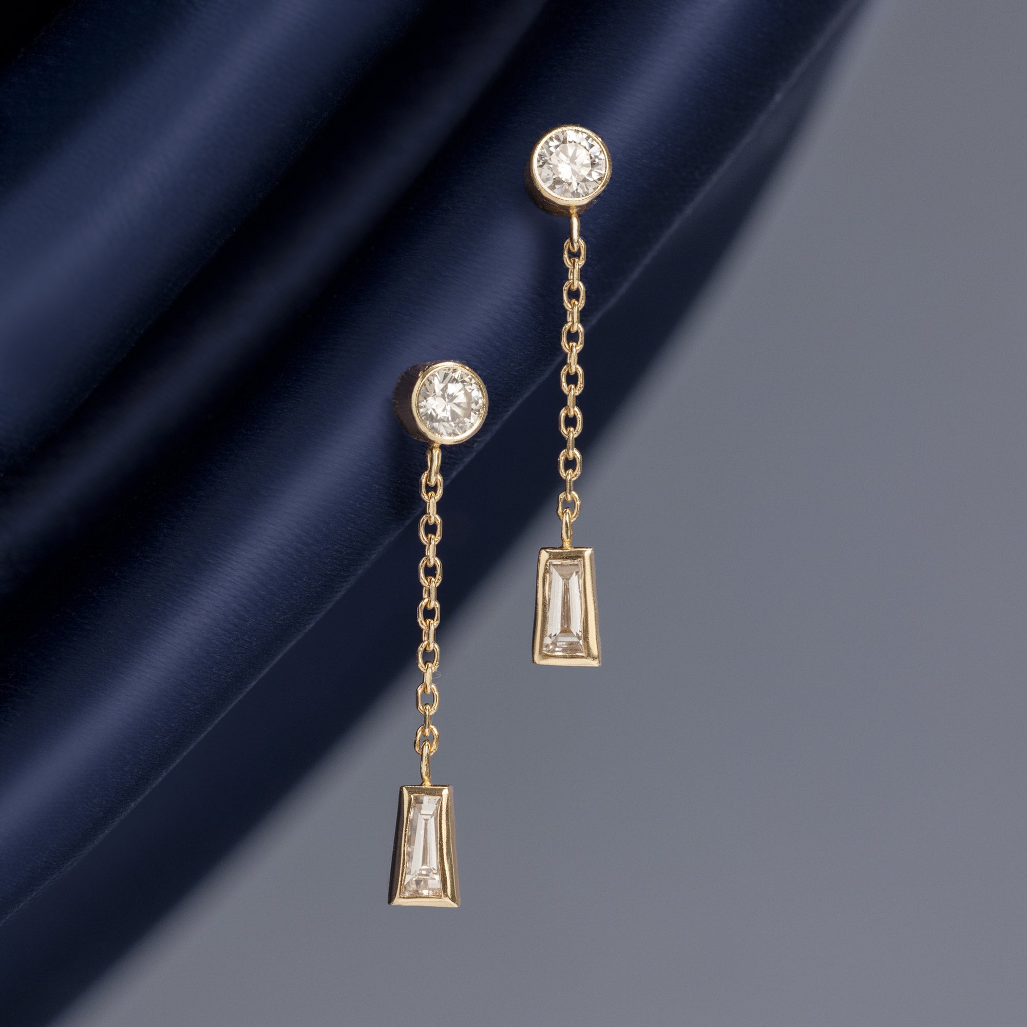 Alexis Russell  Earrings 'Date Night' Baguette Diamond Drop Earrings | Yellow Gold