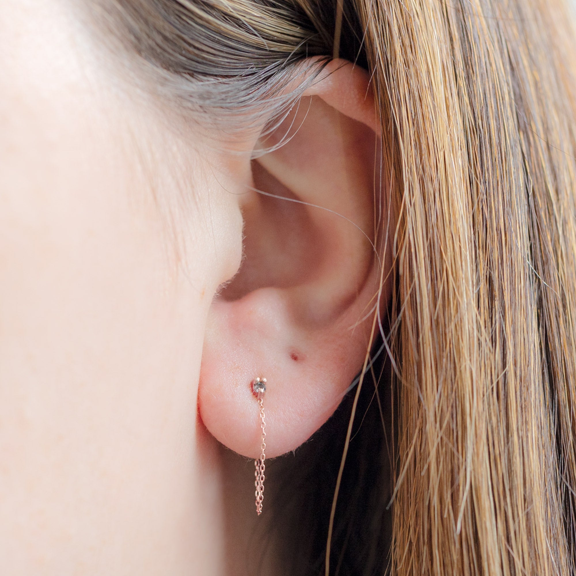 Alexis Russell Earrings The Salt and Pepper Diamond Sunburst Chain Hoops | Rose Gold