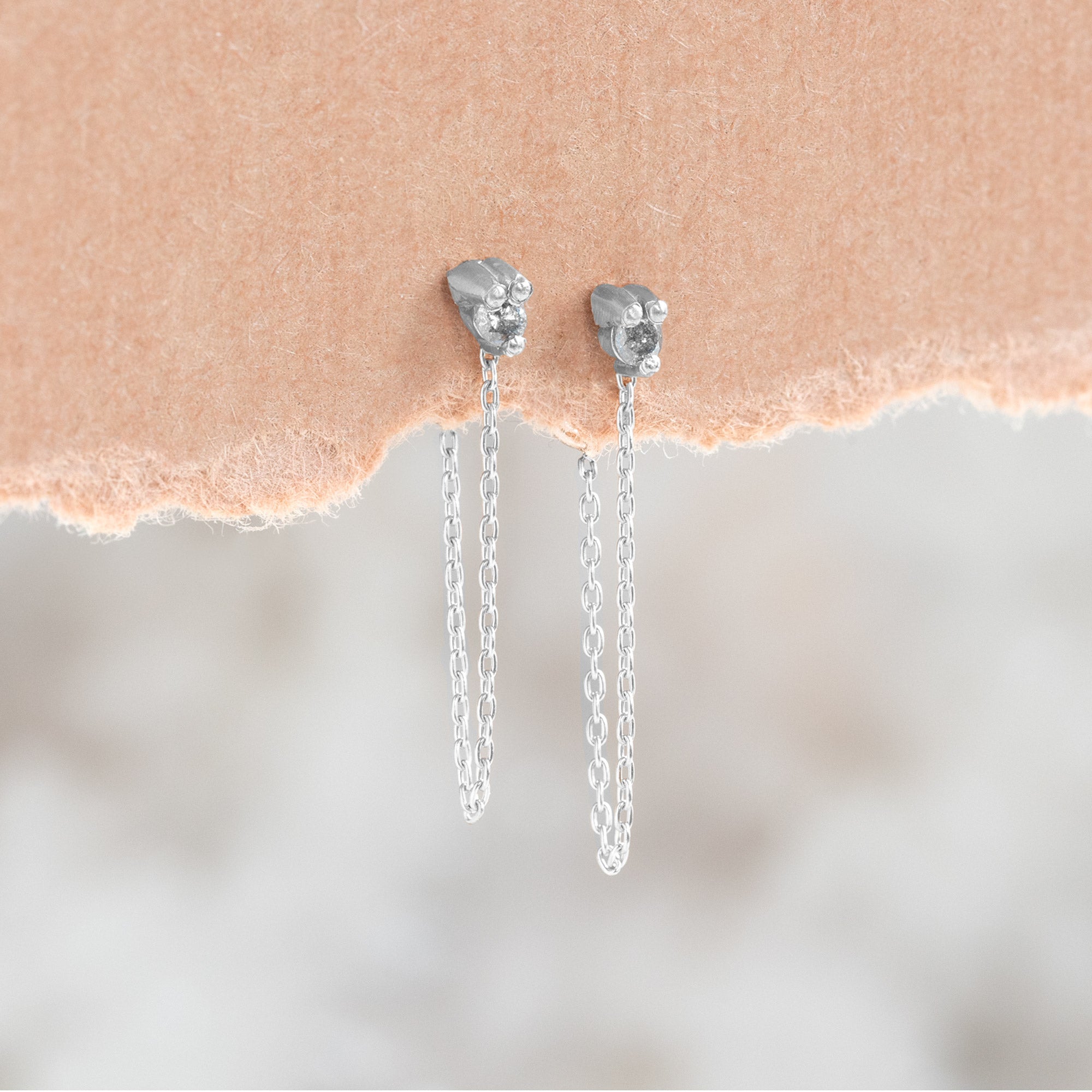 Alexis Russell Earrings The Salt and Pepper Diamond Sunburst Chain Hoops | White Gold