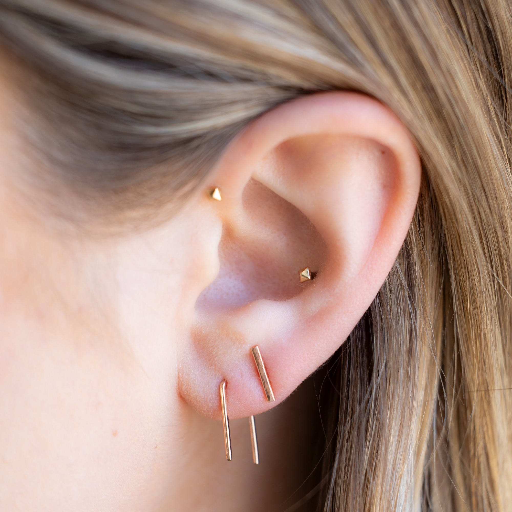 Alexis Russell Earrings The Linea Bar Stud Earrings | Yellow, Rose, White or Sterling Silver