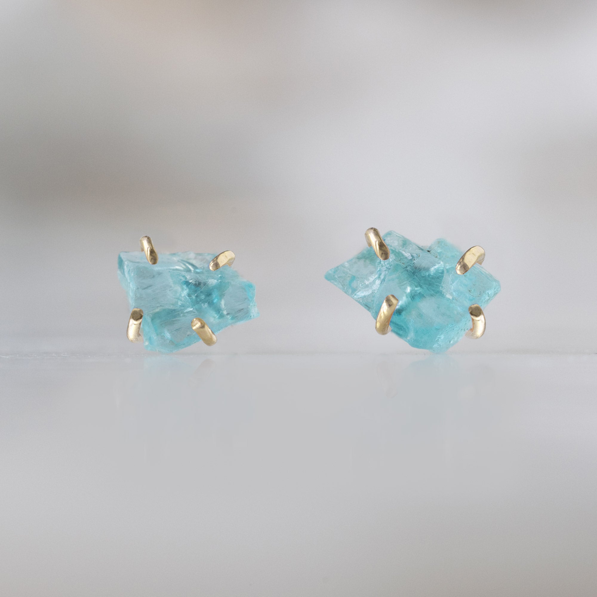 Alexis Russell Earrings The Raw Aquamarine Gemstone Stud Earrings | Yellow Gold