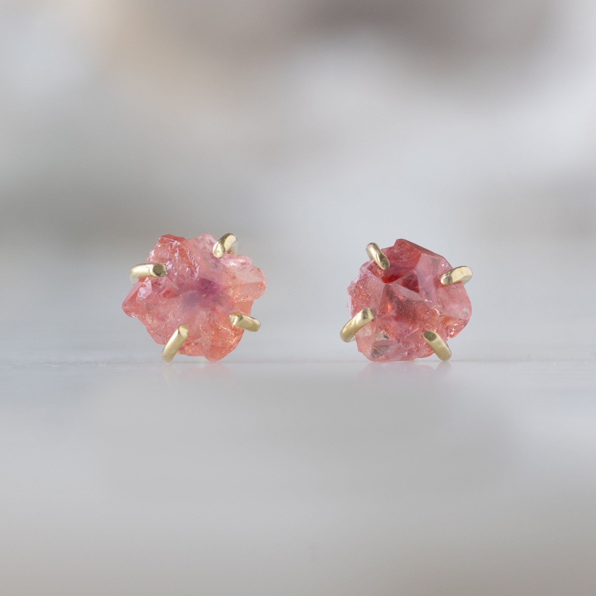 Alexis Russell Earrings The Raw Padparadscha Sapphire Gemstone Stud Earrings | Yellow, Rose or Sterling Silver