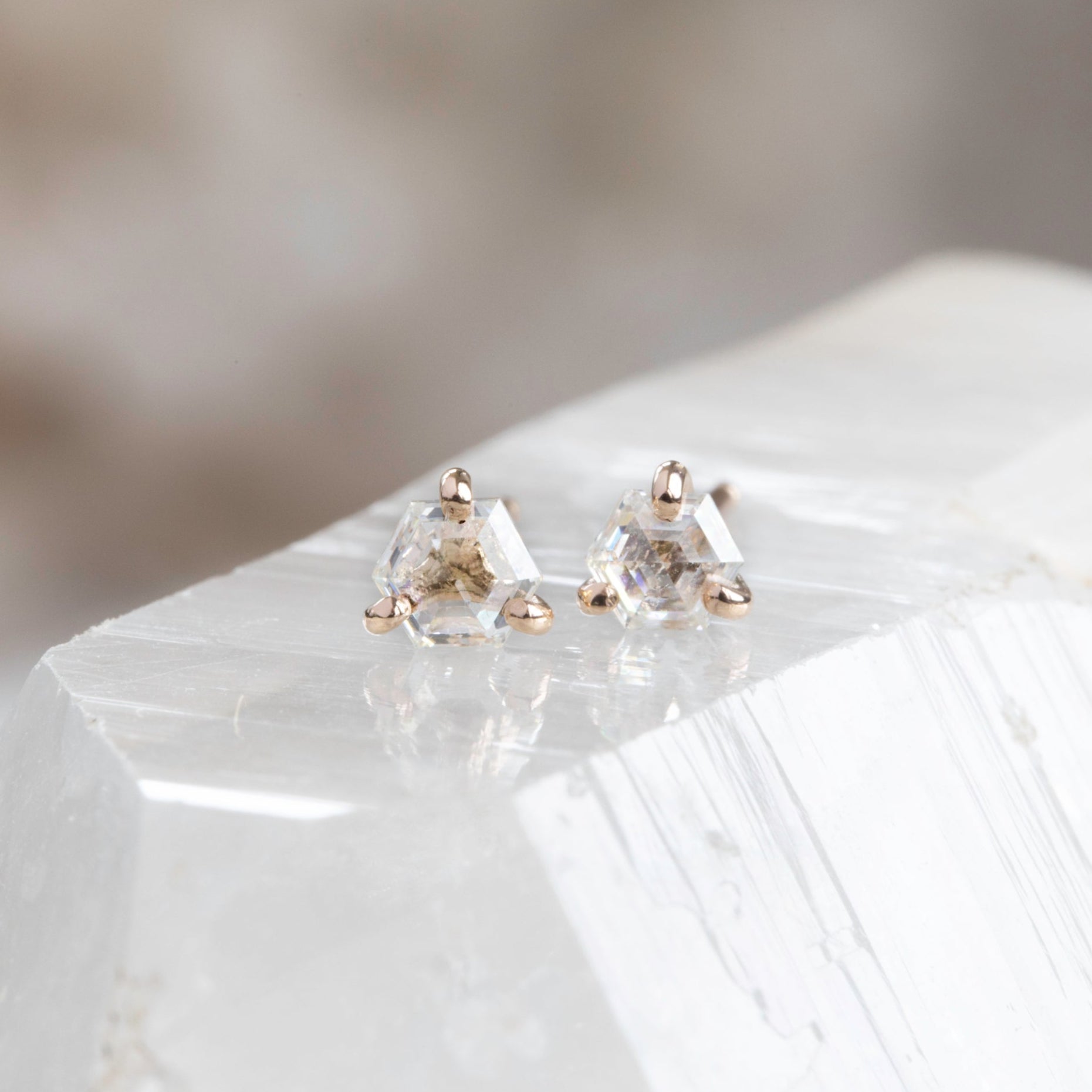 Alexis Russell Earrings The Teensy White Diamond Hexagon Stud Earrings | Yellow, Rose or White Gold