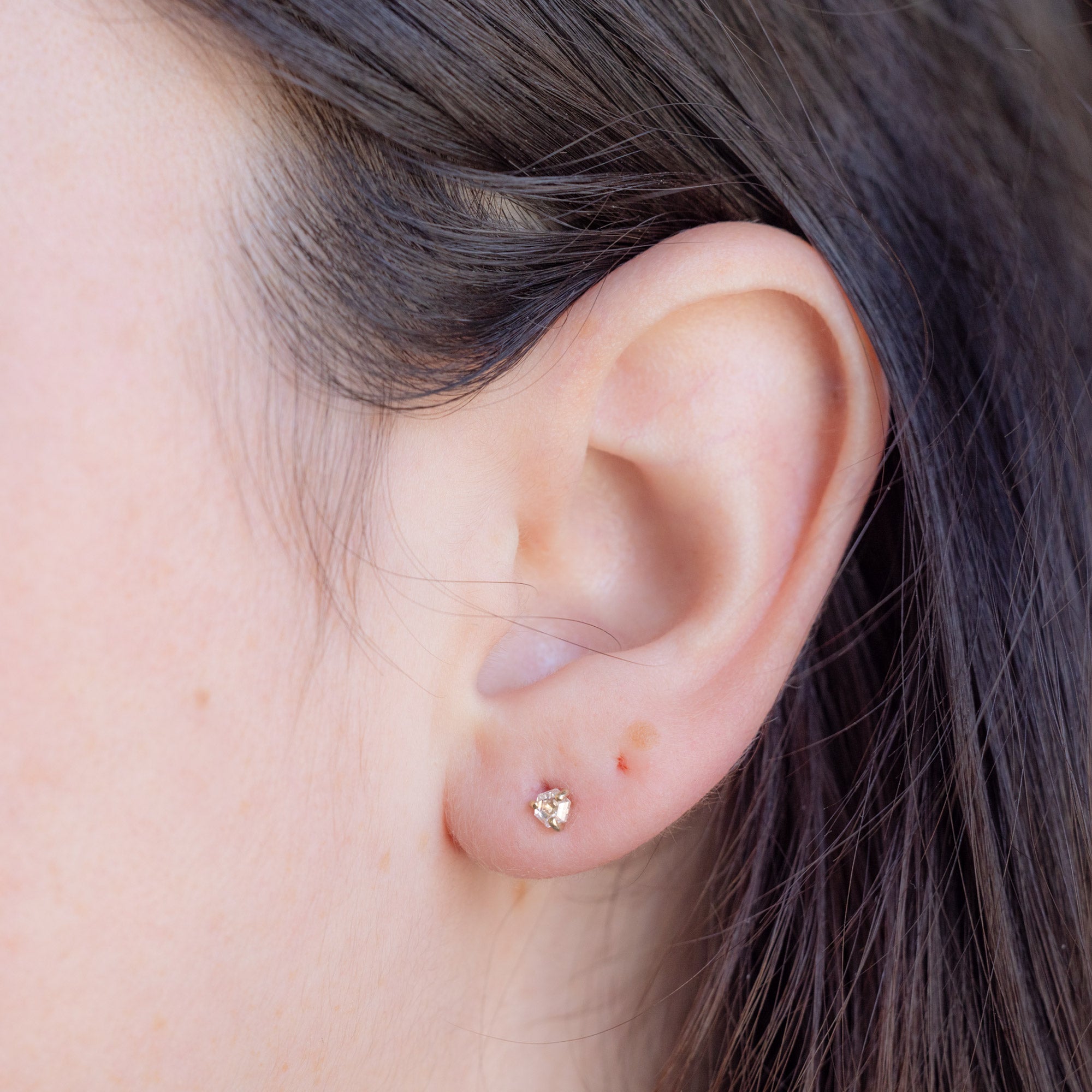 Alexis Russell Earrings The Teensy White Diamond Hexagon Stud Earrings | Yellow, Rose or White Gold