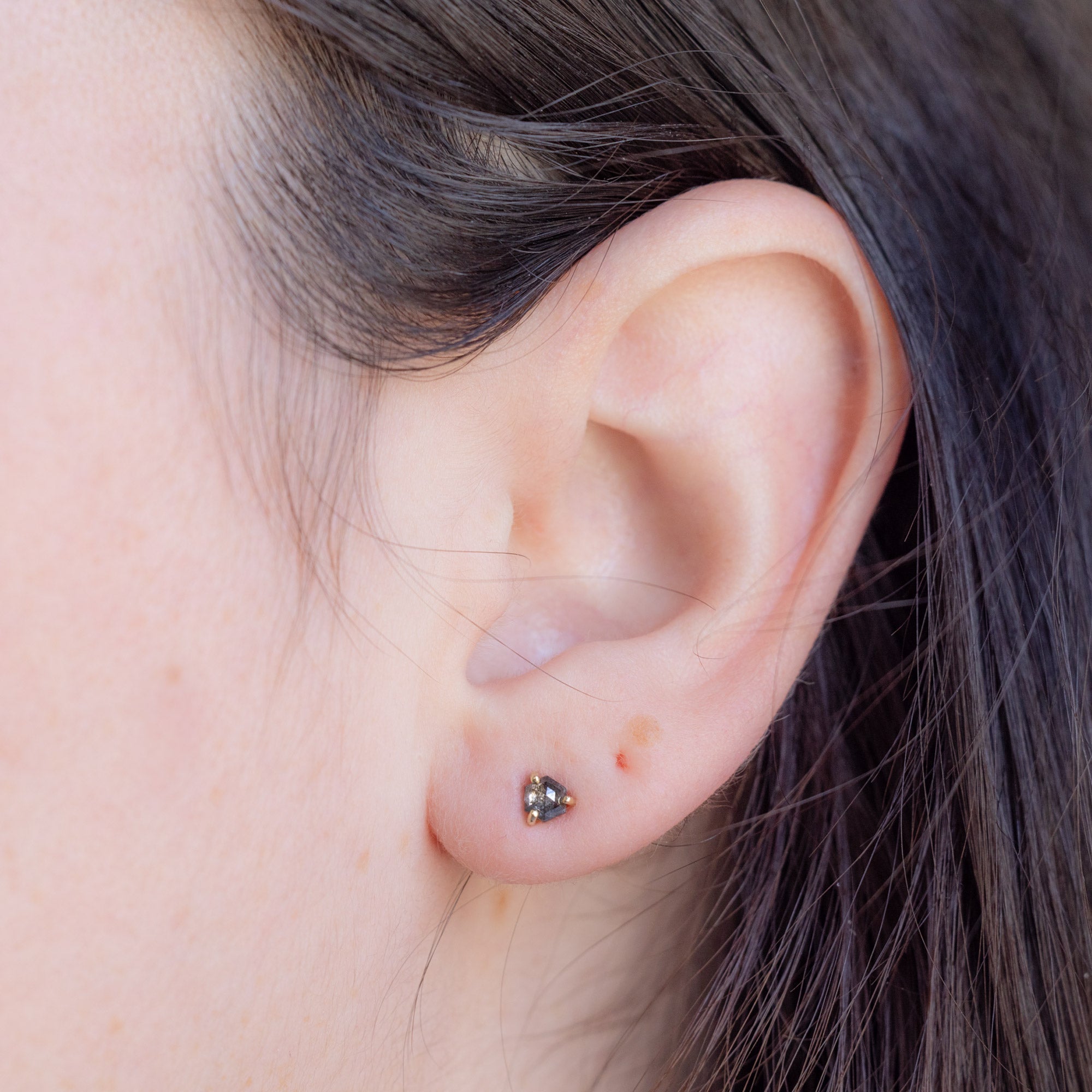 Alexis Russell Earrings The Teensy Black Diamond Hexagon Stud Earrings | Yellow Gold